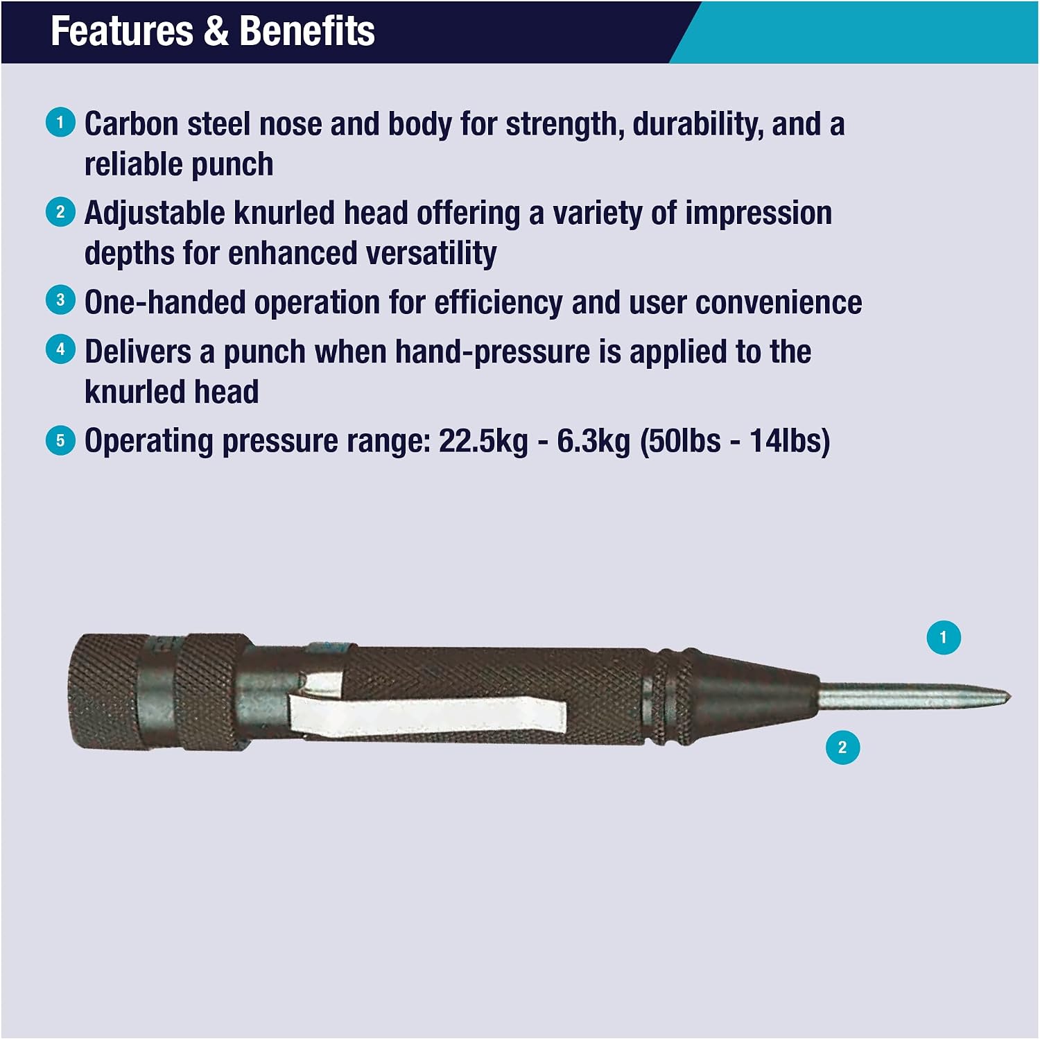 Detalle 2 de Eclipse Professional Tools 65-171R automatische centerpons met geharde punt