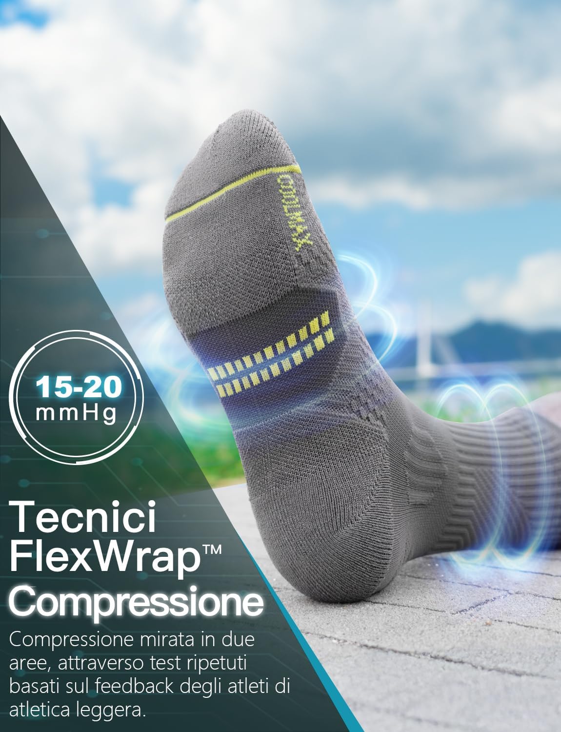 Detalle de Juclise Bambù Coolmax Compressione Calzini Sportivi Uomo: anti-vesciche, confort e traspirabilità per allenamenti e trekking