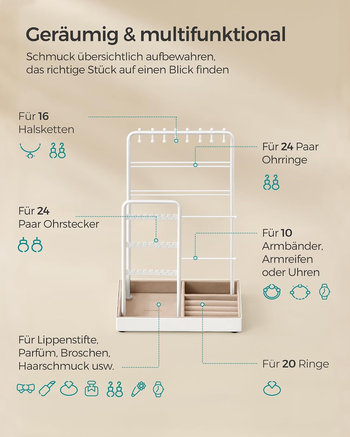 Detalle 2 de SONGMICS Schmuckständer für Schmuck 30 cm