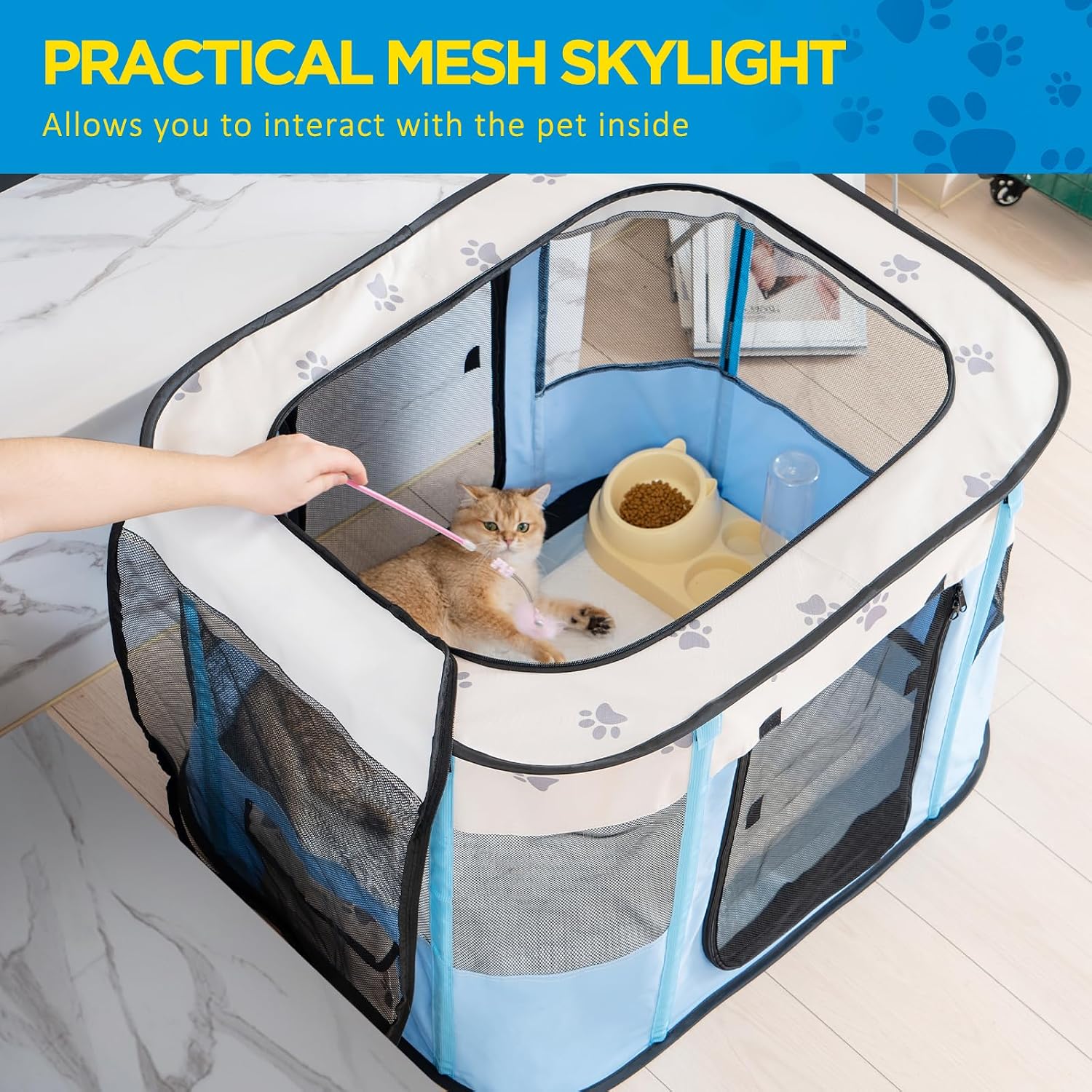 Detalle de Avont Portable Pet Playpen (M/Blue): Foldable, Indoor/Outdoor, Water-Resistant for Small Animals