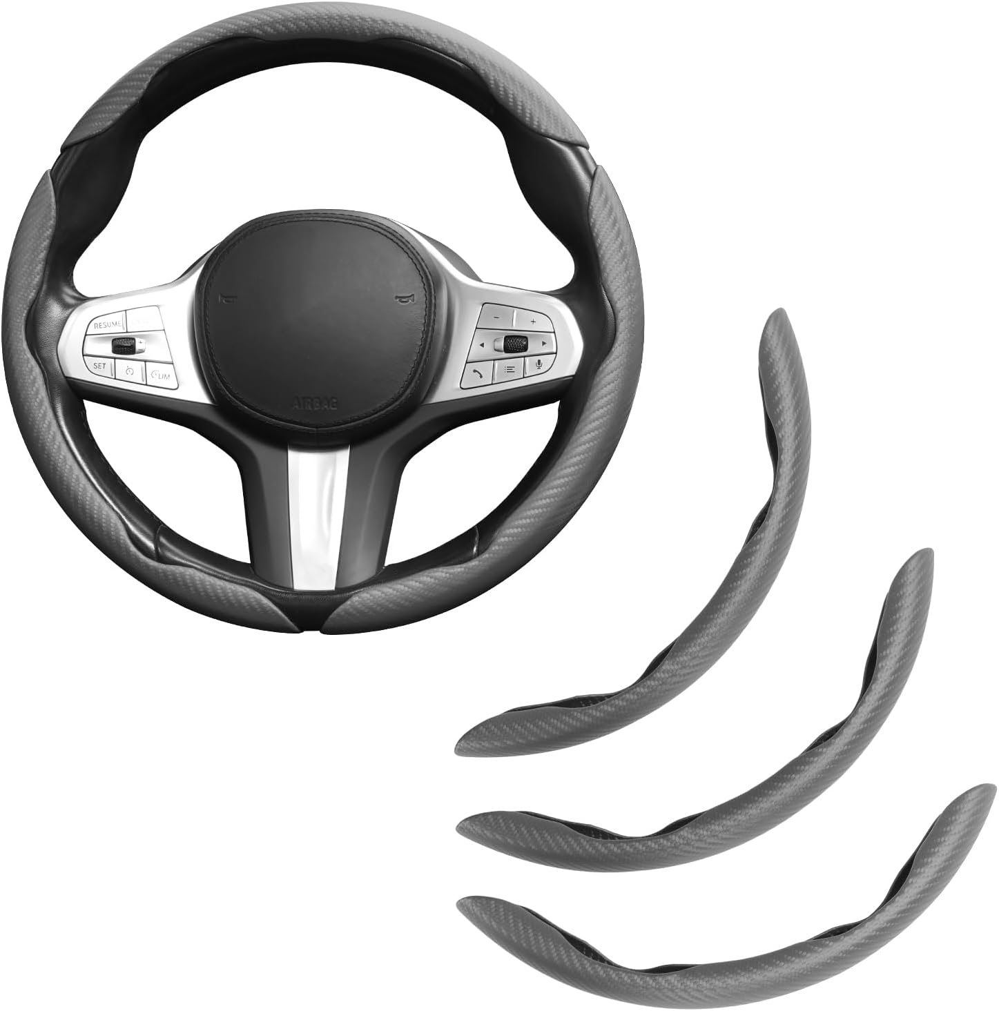 Thumbnail 6 de EINESIN 3pcs Car Carbon Fibre Anti-Skid Steering Wheel Cover: Universal 99% Fit, Segmented Butterfly Design