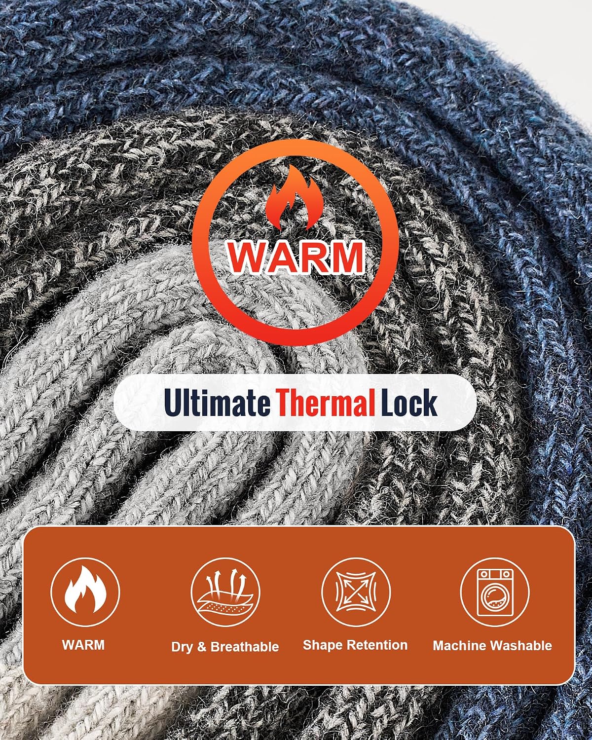 Detalle 2 de pandaplay Wool Thermal Crew Socks, 50% Wool, Fully Cushioned, 3 Pairs