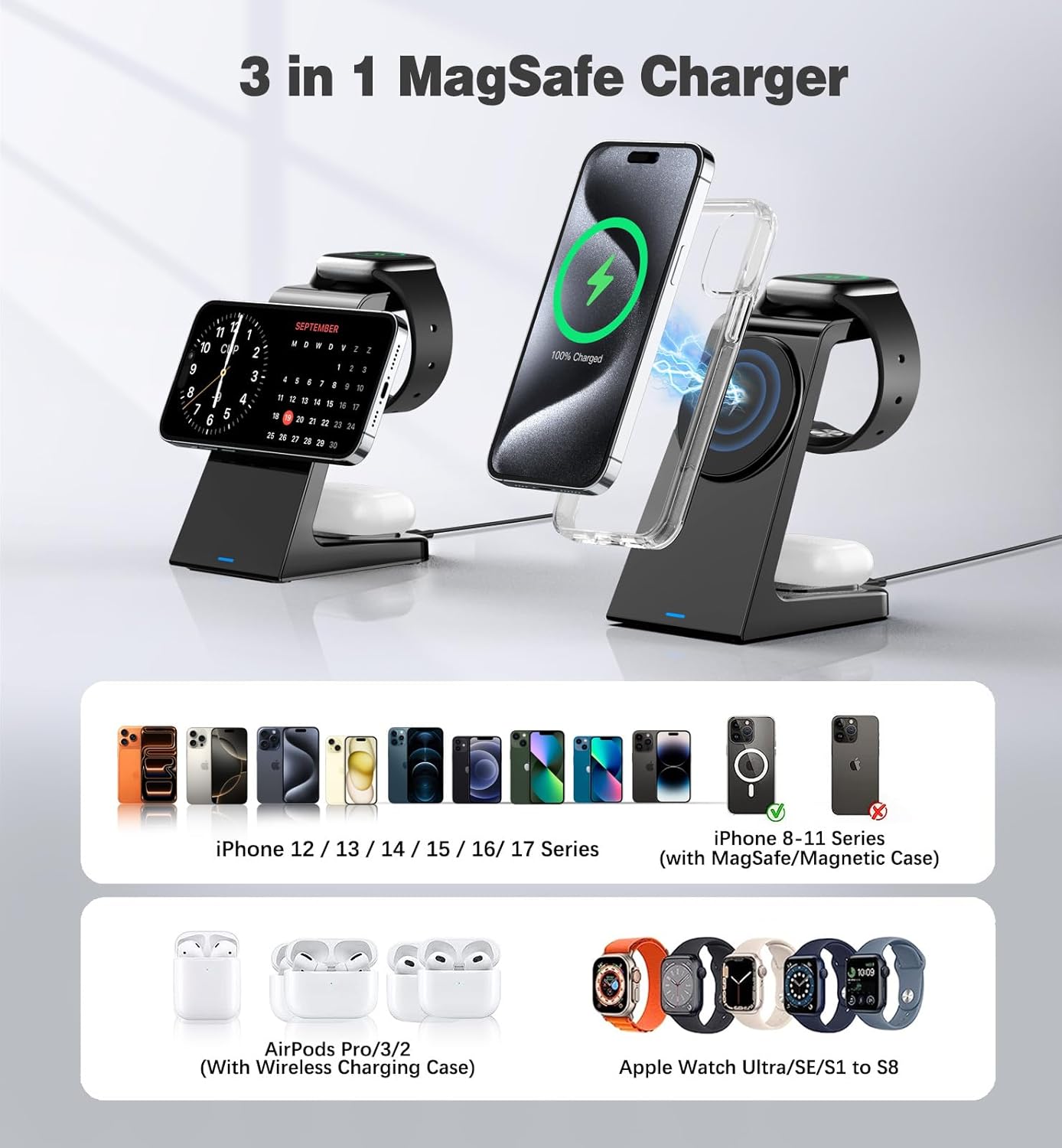 Thumbnail 1 de 3 in 1 Magnetic Wireless Charging Station with 20W Apple Charger Stand