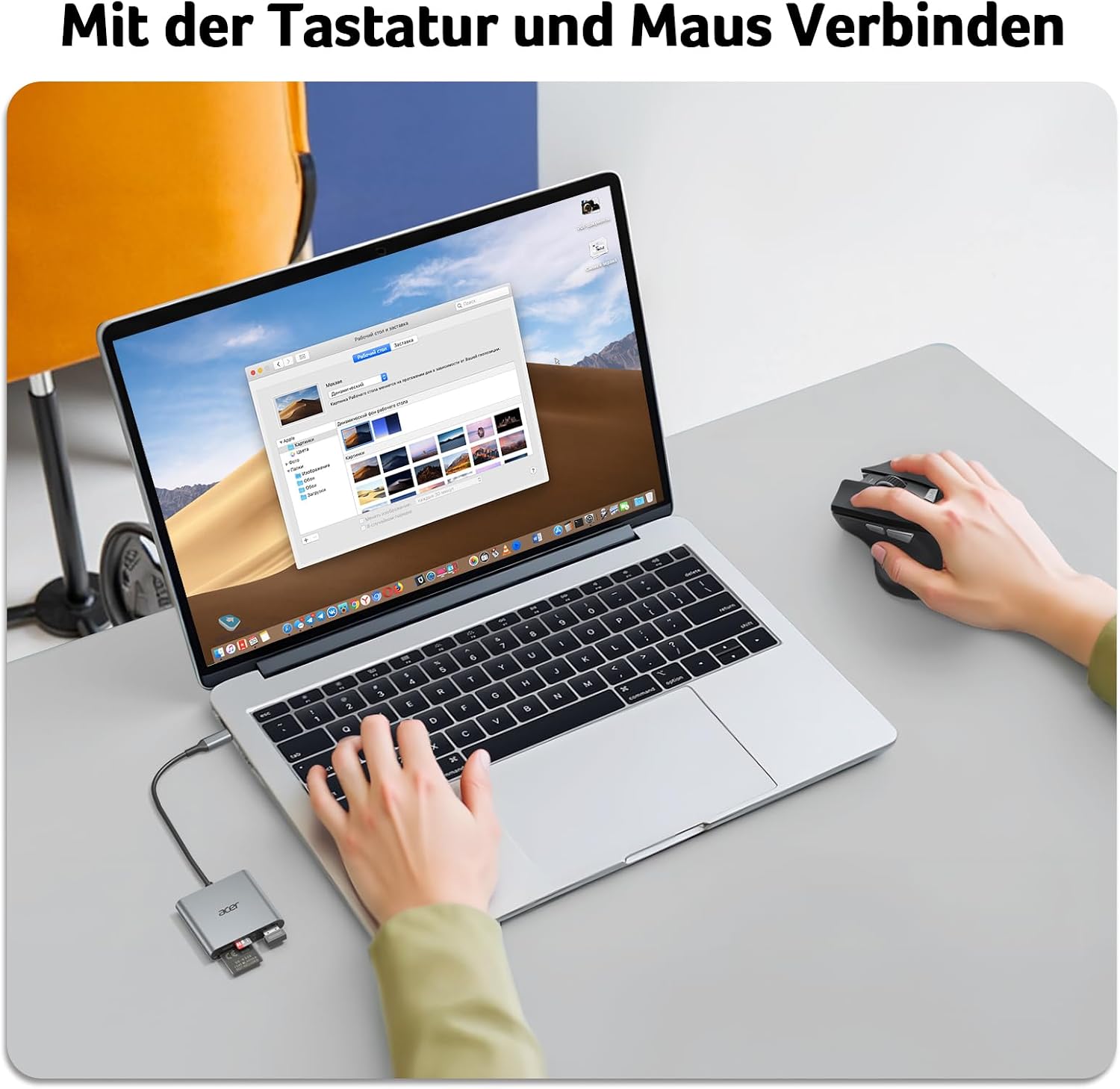 Detalle de acer USB-C SD Kartenleser mit Typ-A 3.0 – Aluminium, Zwei Karten, USB-C OTG