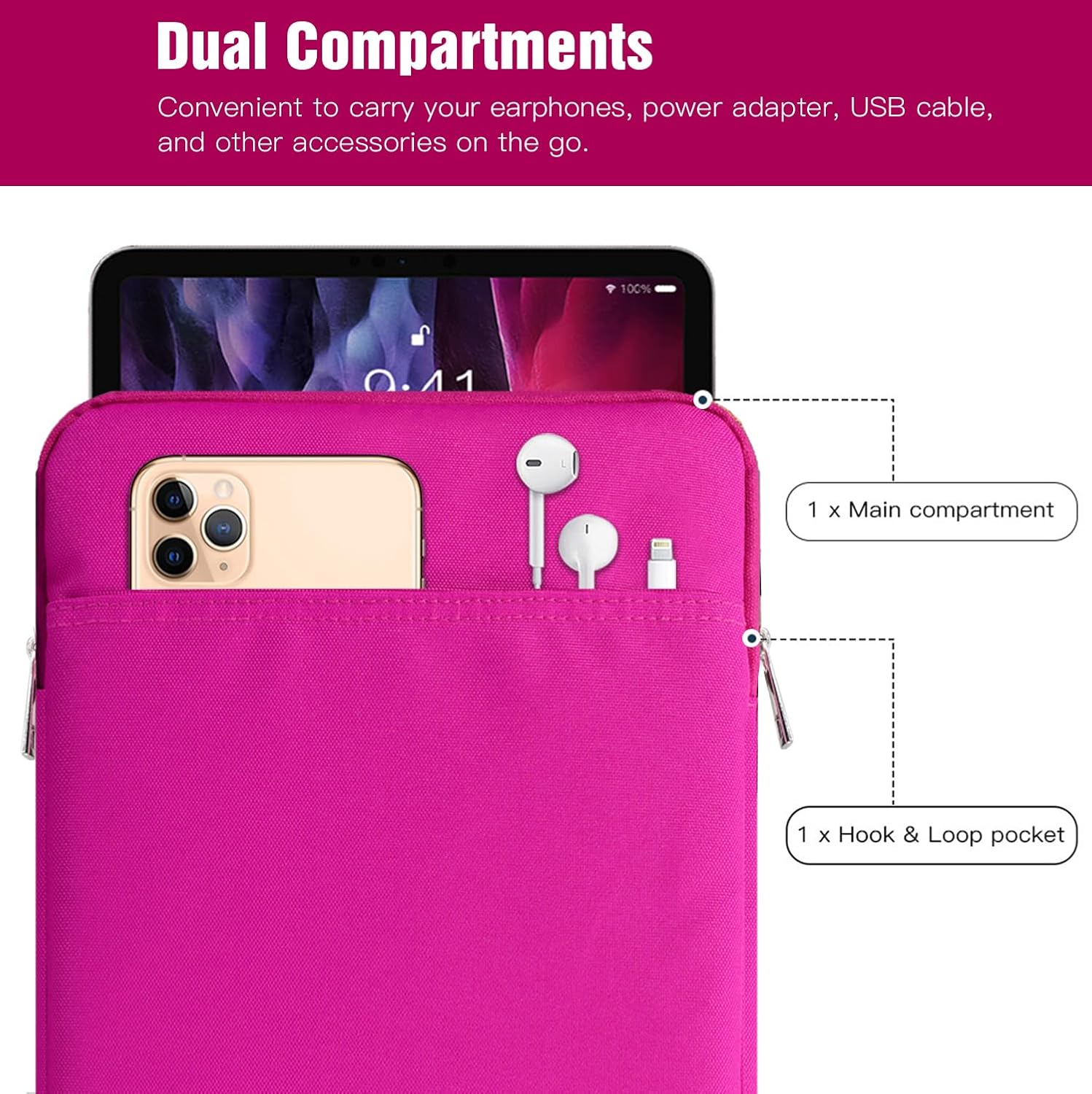 Thumbnail 3 de TiMOVO 9–11" Tablet-Schutzhülle für iPad 11" A16 2025, iPad 10,9" & mehr – mit Außentasche, Pflaume