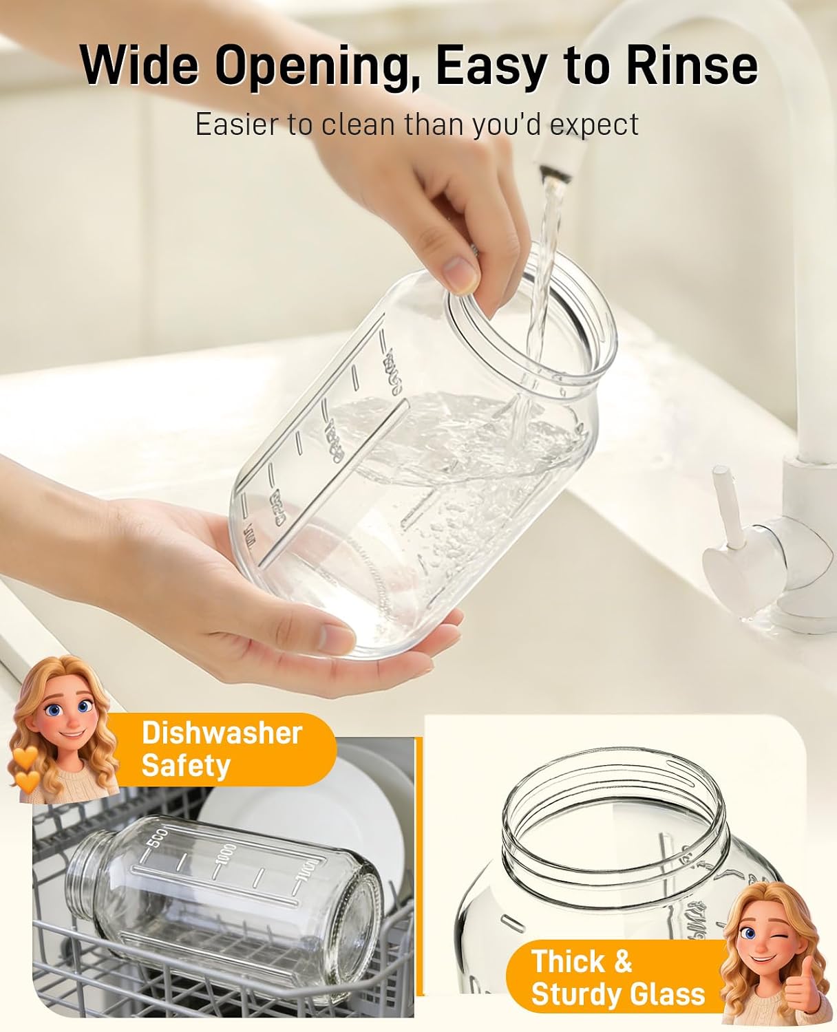 Detalle de OneDream 64 oz Mason Jar Pitcher with Airtight Lid, Wide Mouth & Pour Spout