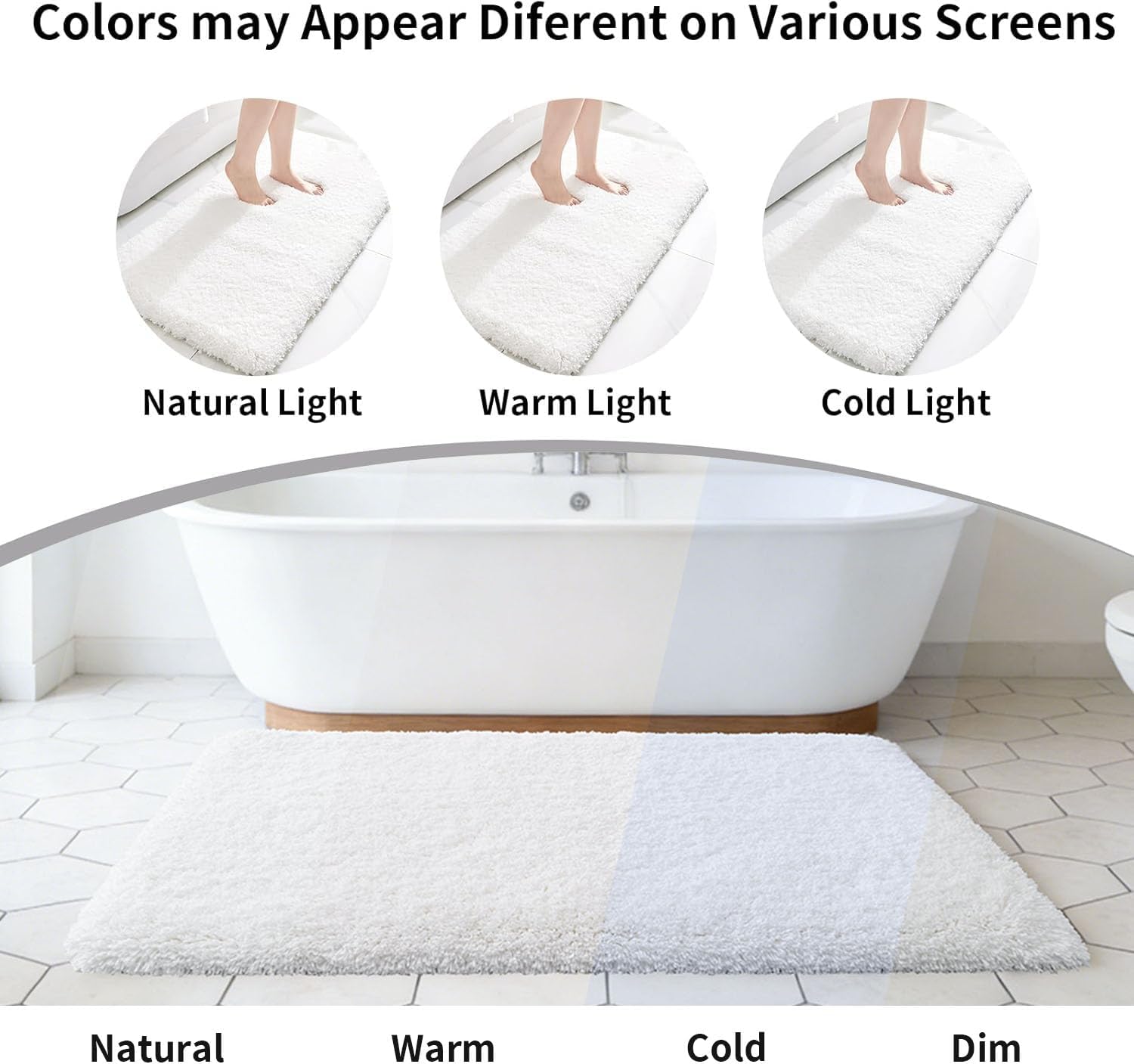Thumbnail 6 de Disolla White Bathroom Rug 24x36 — Non-Slip Plush Thick Bath Mat