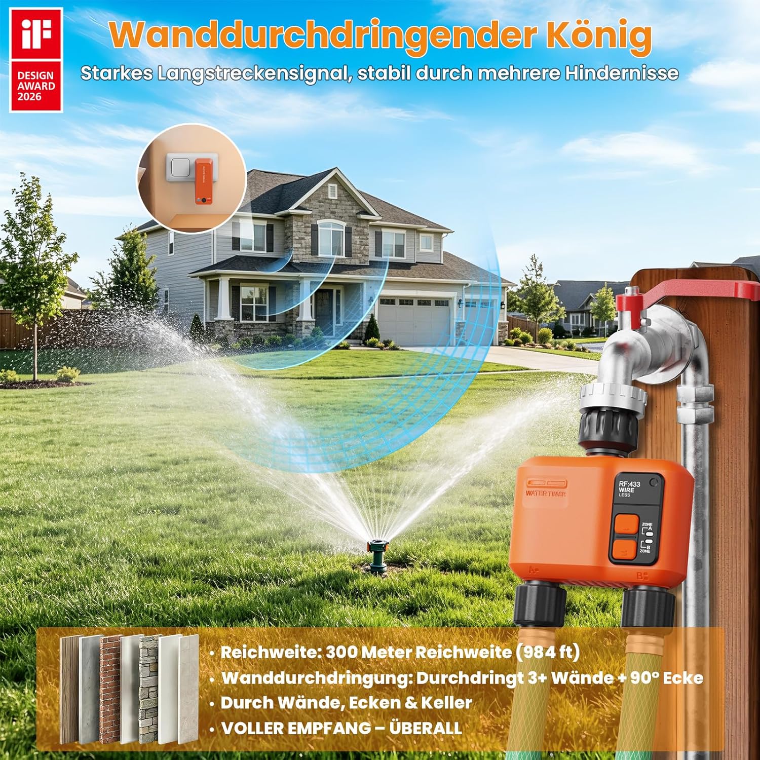 Thumbnail 5 de XinFuture WLAN-Bewässerungscomputer mit 2 Ausgängen: Reichweite, App- und Sprachsteuerung, Regenverzögerung