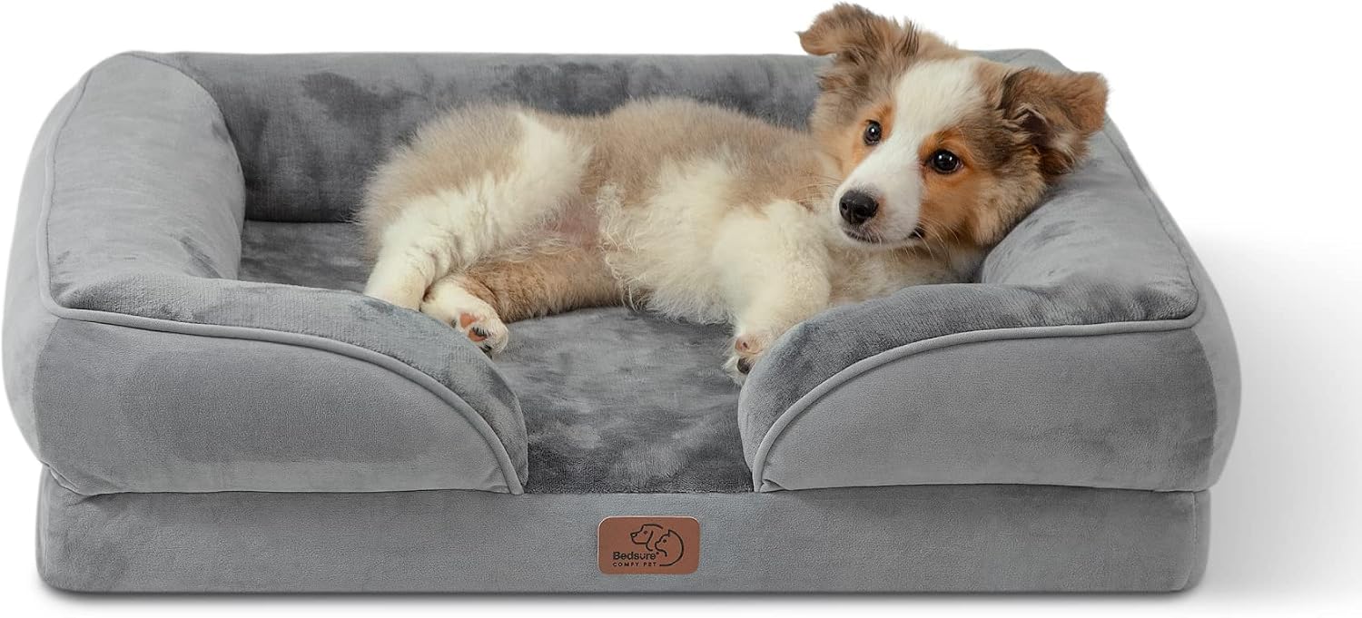 Detalle de BEDSURE orthopädisches Hundebett für kleine Hunde – Ergonomisches Hundesofa 71x58 cm, eierförmiger Kistenschaum, waschbar, rutschfest, grau