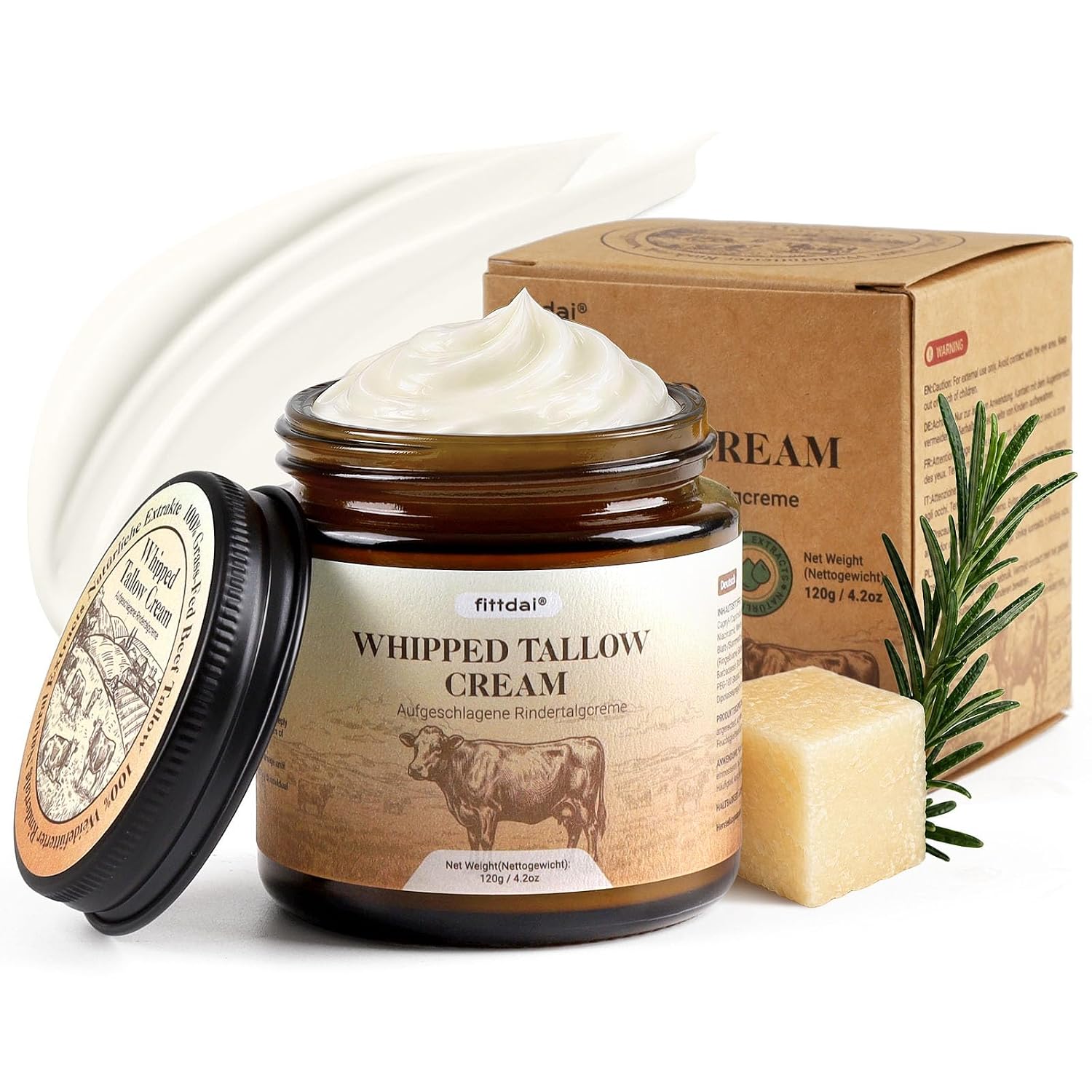 Detalle de Beef Tallow Creme – 100% grasgefütterter Rindertalg mit Niacinamid, 120 g