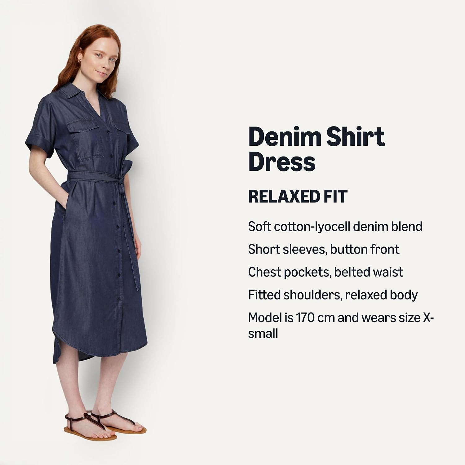 Detalle de Amazon Essentials Women's Relaxed-Fit Short-Sleeved Button-Down Shirt Dress with Belt
