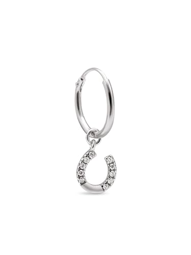 Detalle de SINGULARU Pendiente aro herradura Plata de Ley con circonita 💍
