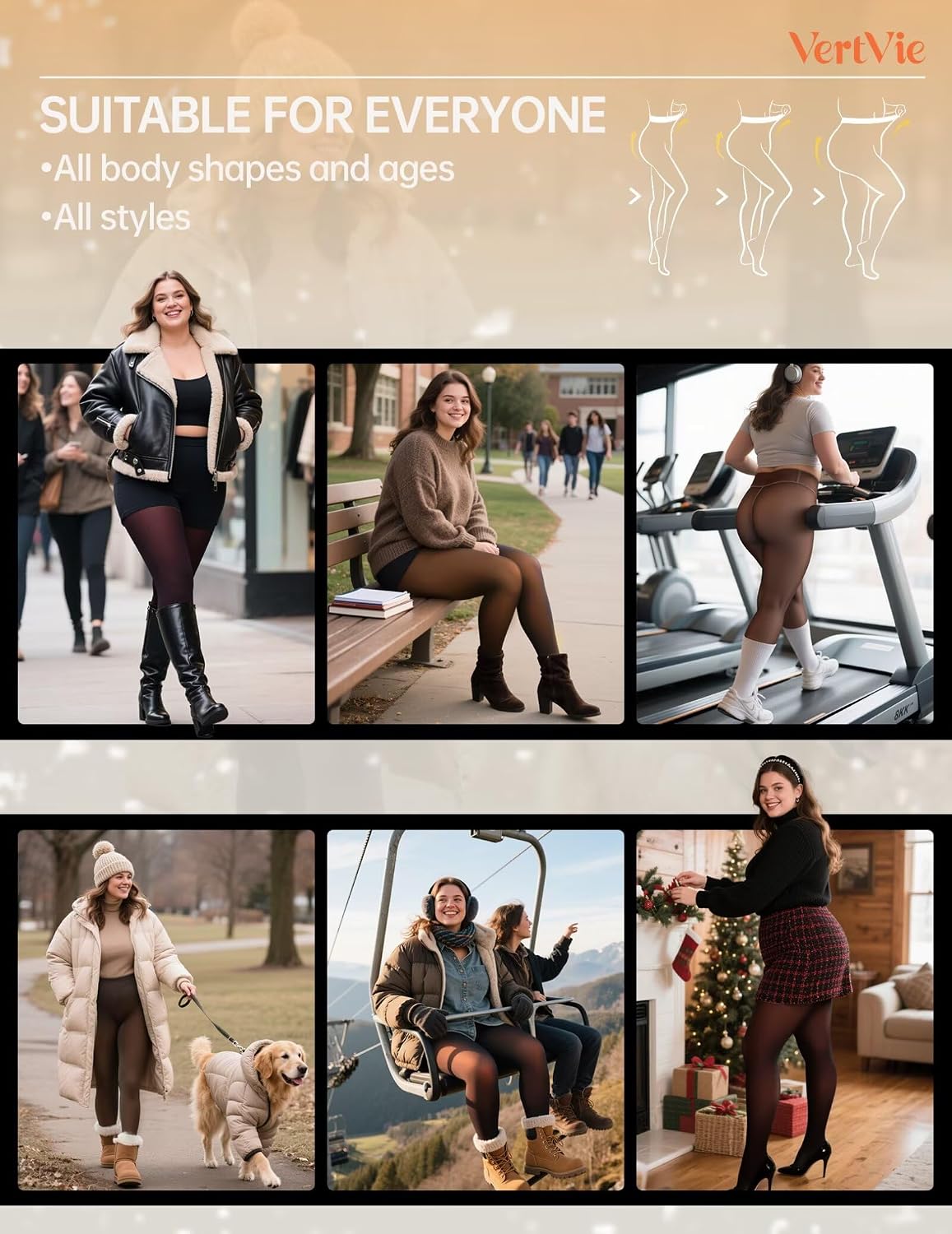 Detalle 2 de Vertvie Fleece-Lined Tights, Fake-Sheer Look, High Waist, One-Seam Crotch