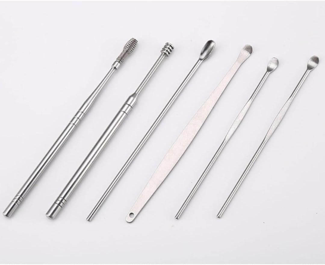Detalle de PARENCE.- 6-teiliges Ohrenreinigungsset mit Etui – Edelstahl-Werkzeuge & Metall-Ohrstöpsel mit Bürste
