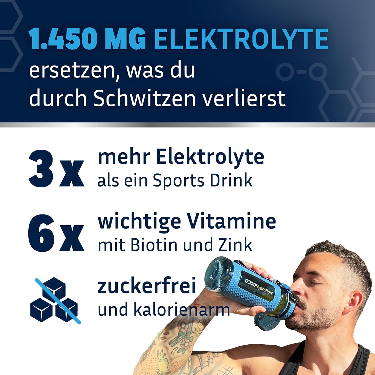 Detalle de GOOD Hydration® Rehydration Booster WALDBEERE – Elektrolyt-Pulver ohne Zucker mit 1.450 mg pro Stick (24 Sticks)