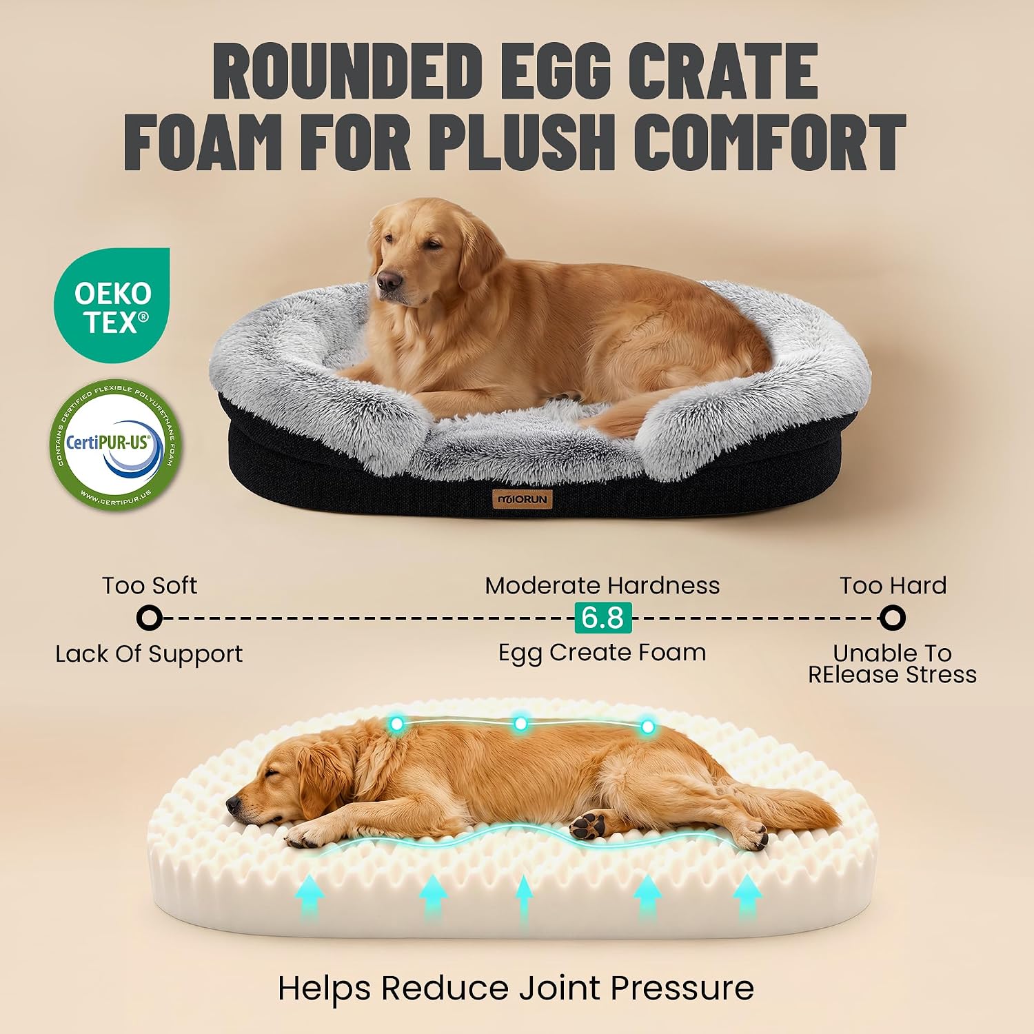 Thumbnail 6 de Miorun 25WSB01001-L 43-Inch Orthopedic Dog Bed with Bolsters