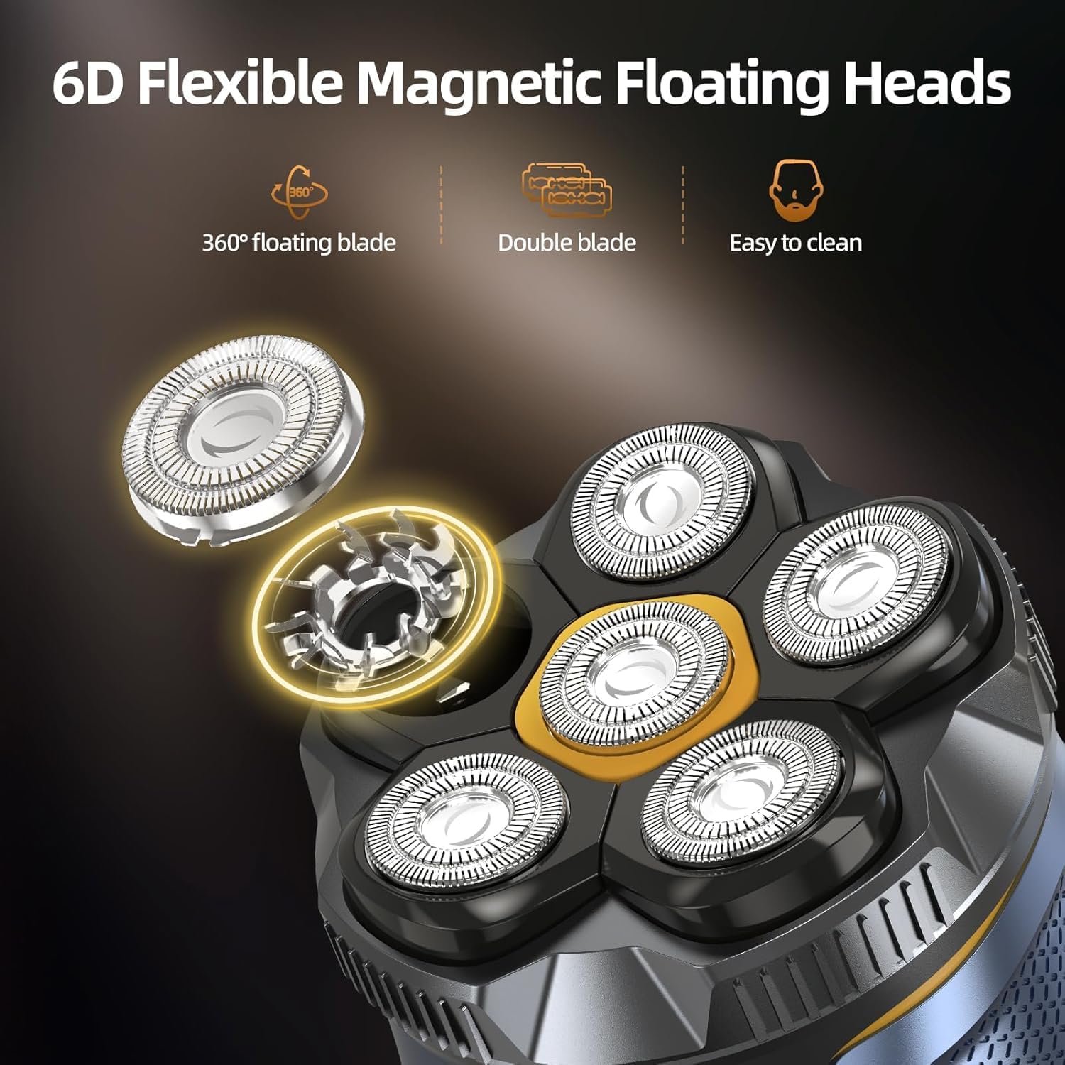 Thumbnail 1 de Glatzen Herren Elektrisch Rasierer 6D mit magnetischem Kopf, IPX7 Nass & Trocken, USB‑C Wiederaufladbar
