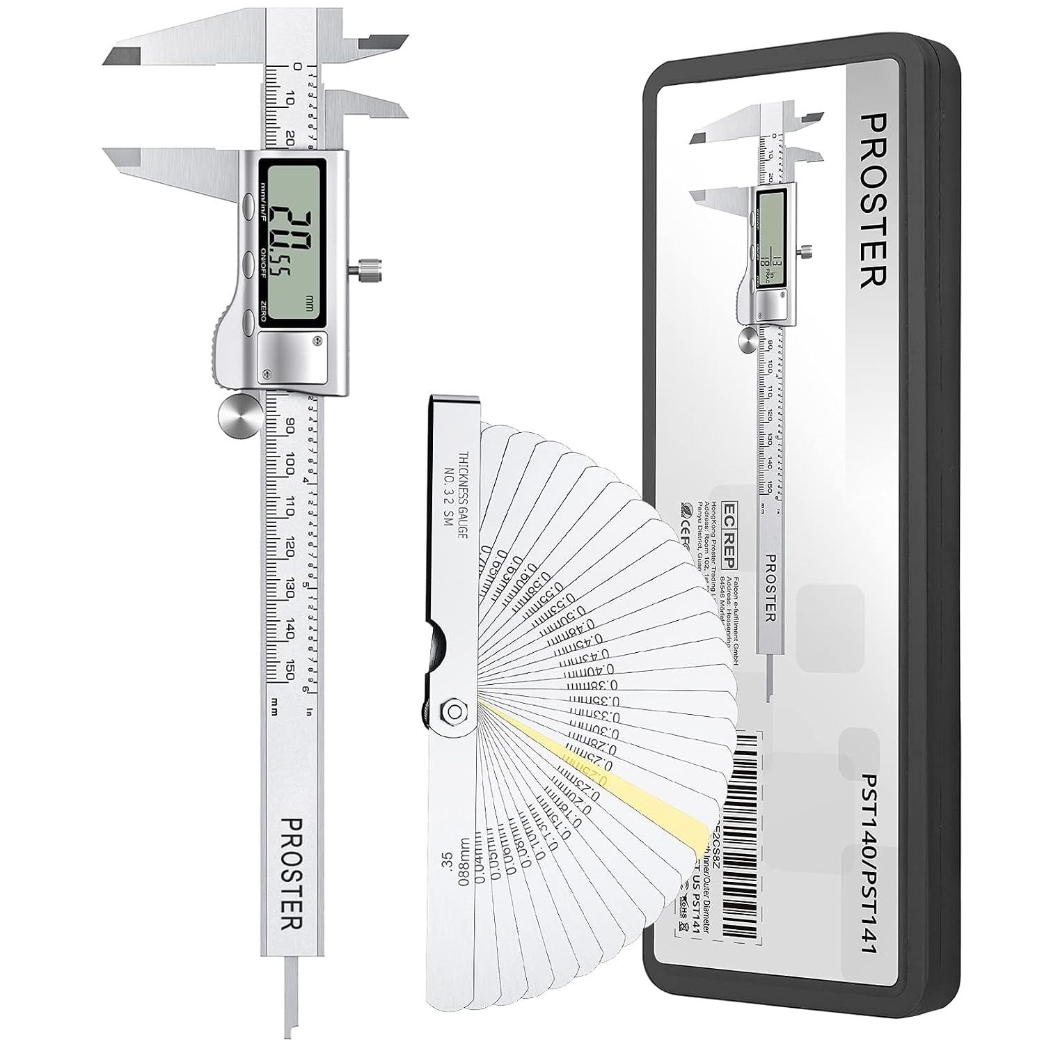 Detalle de Proster Vernier Calipe Digital Vernier Caliper Kit, 150 mm/6 Inch with Feeler Gauge