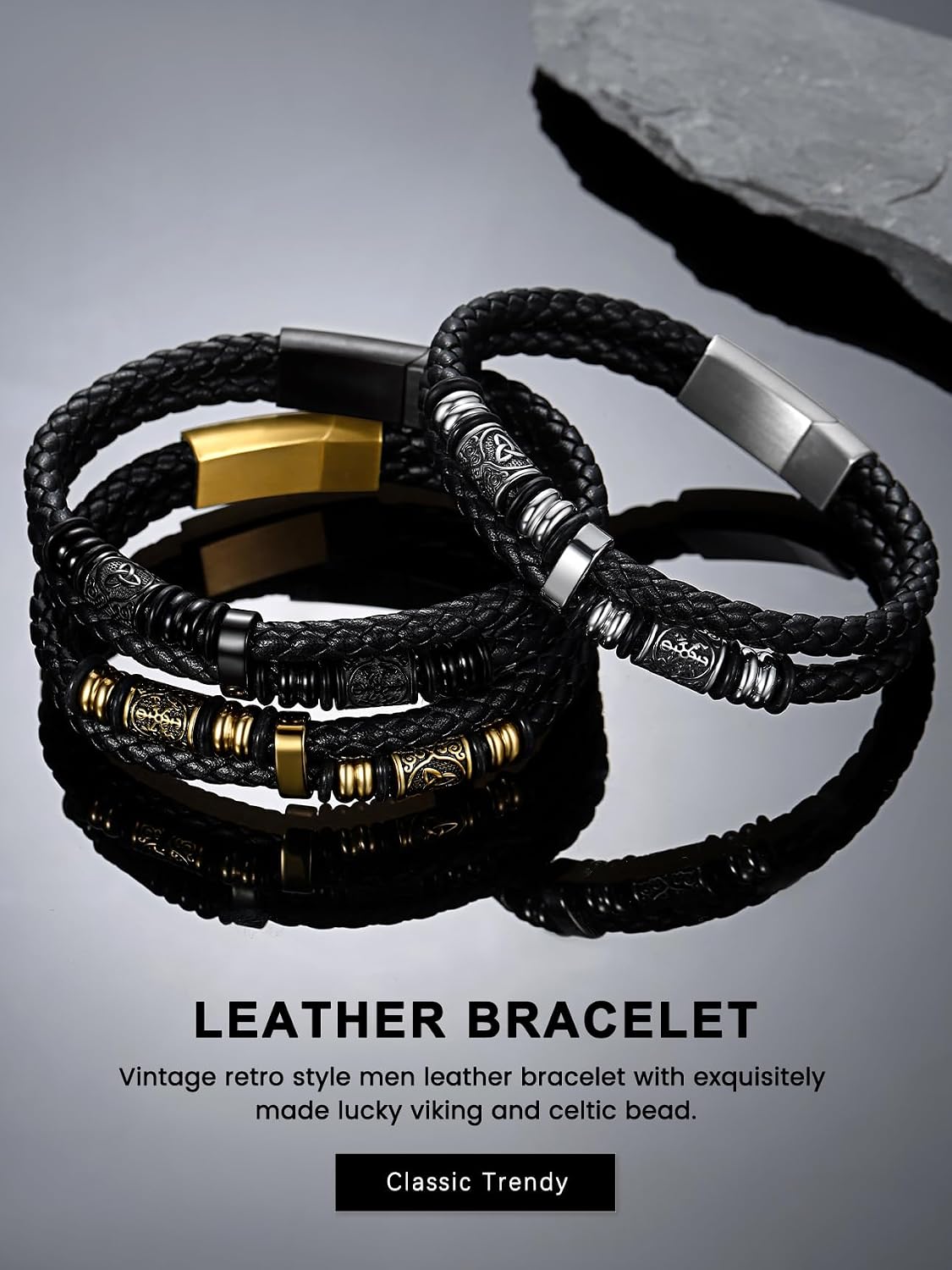 Thumbnail 3 de Bestyle Bracelet Homme en Cuir Tressé PU avec Fermoir Magnétique – Tailles 17, 21 ou 23 cm