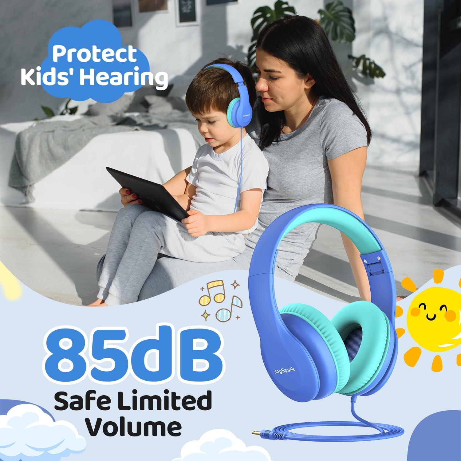 Thumbnail 4 de JoySpark Wired Headphones for Kids (85dB volume limit) – School Blue, 3.5mm, foldable and adjustable