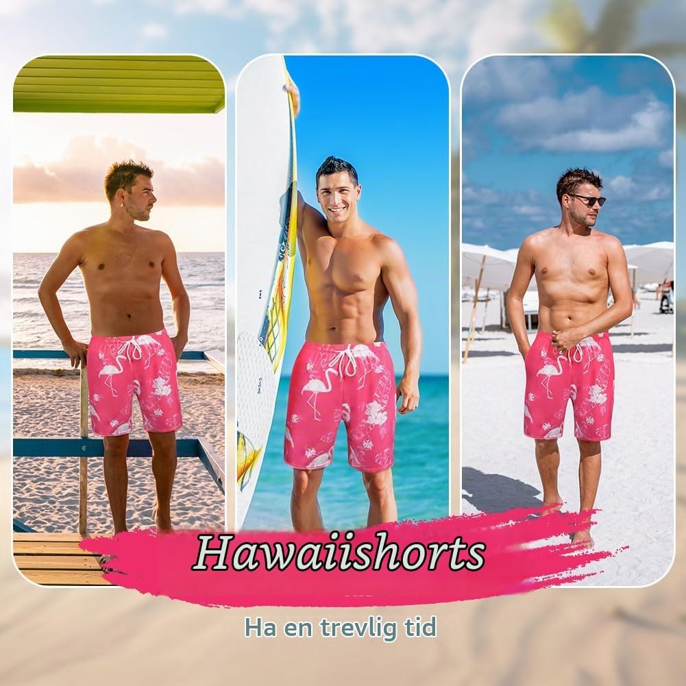 Thumbnail 6 de AOMIG hawaiianska herrshorts i polyester med fickor och justerbar dragsko