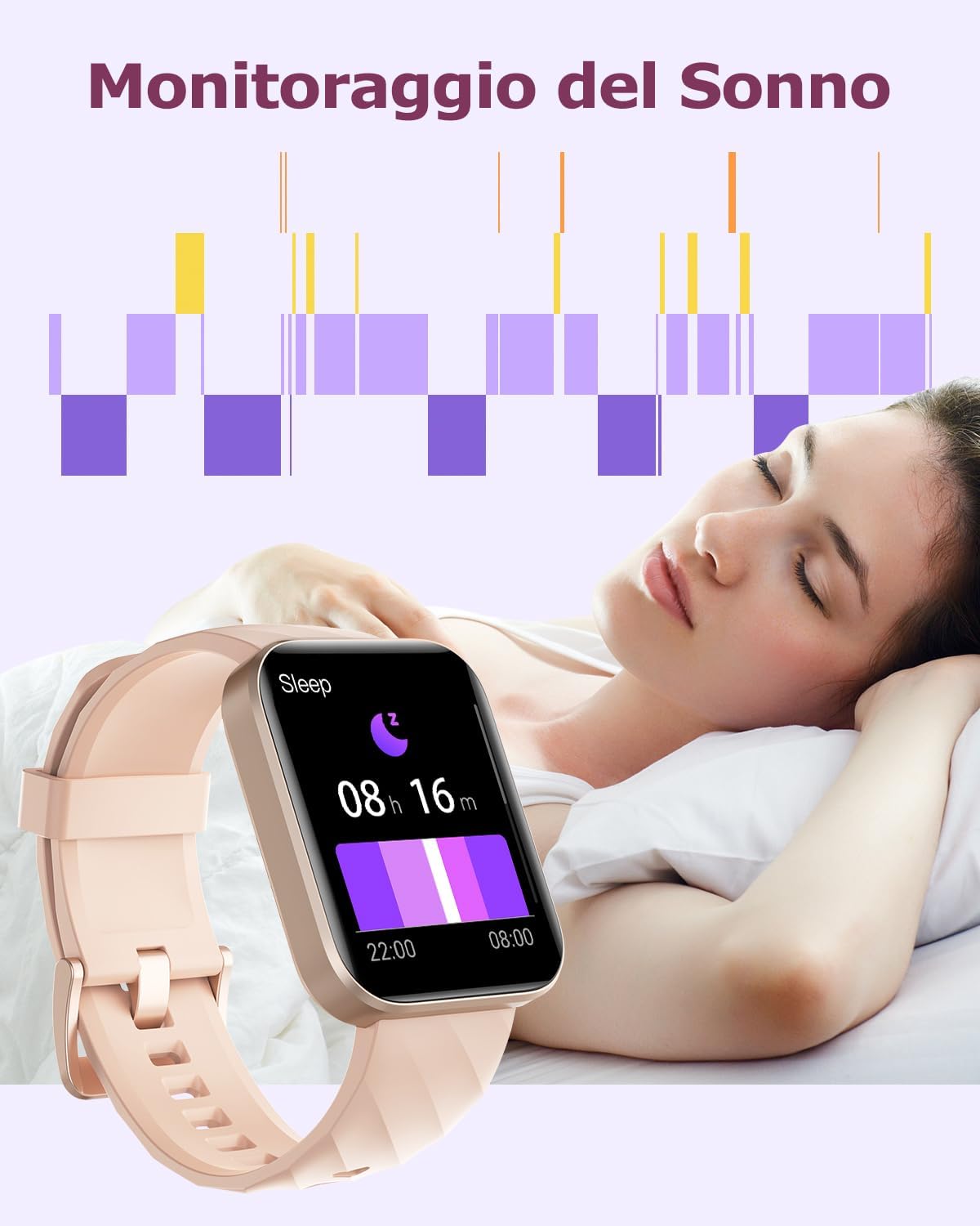 Detalle de RUIMEN Smartwatch Donna: chiamate Bluetooth, WhatsApp, saturimetro, cardio e fitness tracker rosa