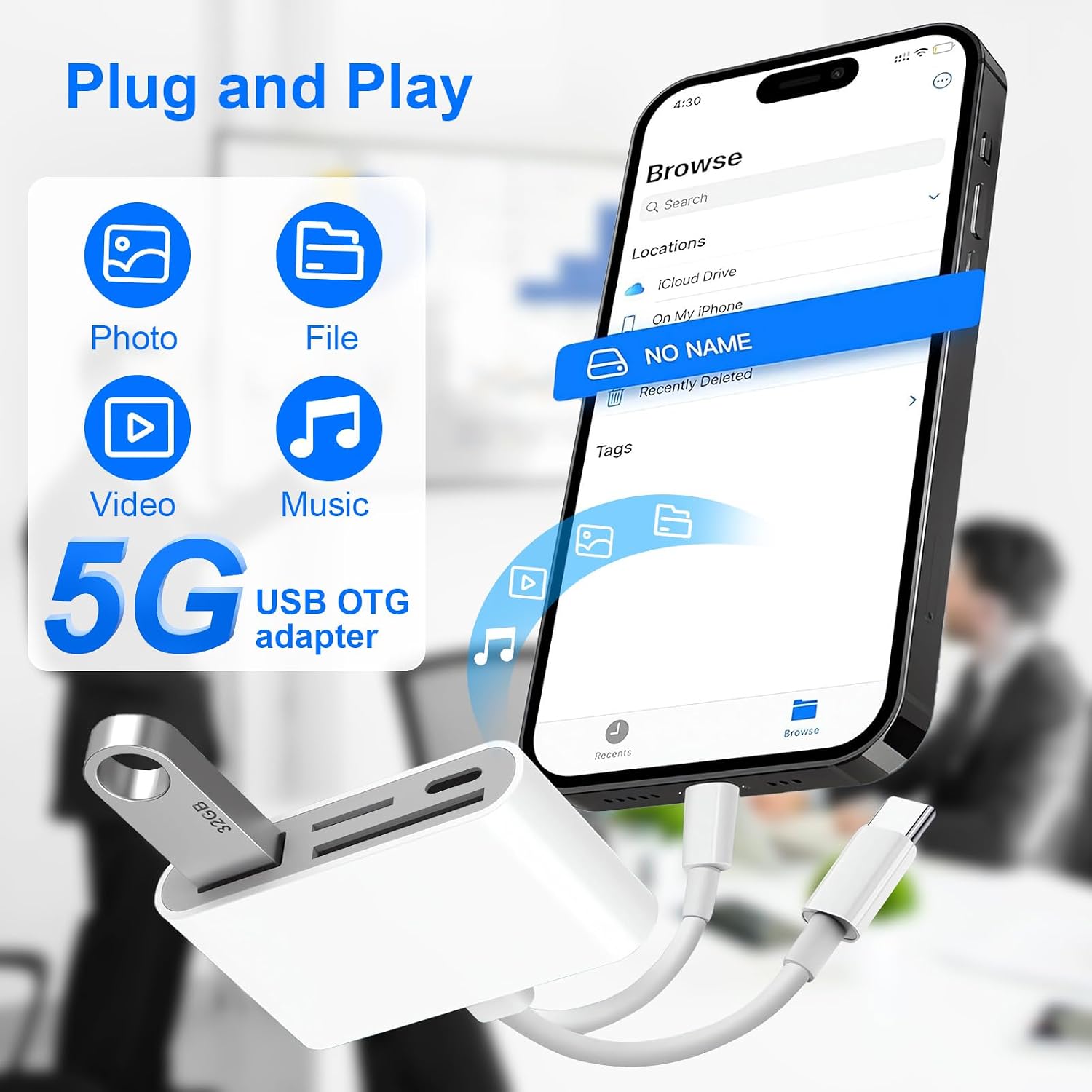 Detalle de 5-in-1 SD Kartenleser für iPhone & Android – Lightning/USB‑C, USB OTG, SD/TF, Ladefunktion