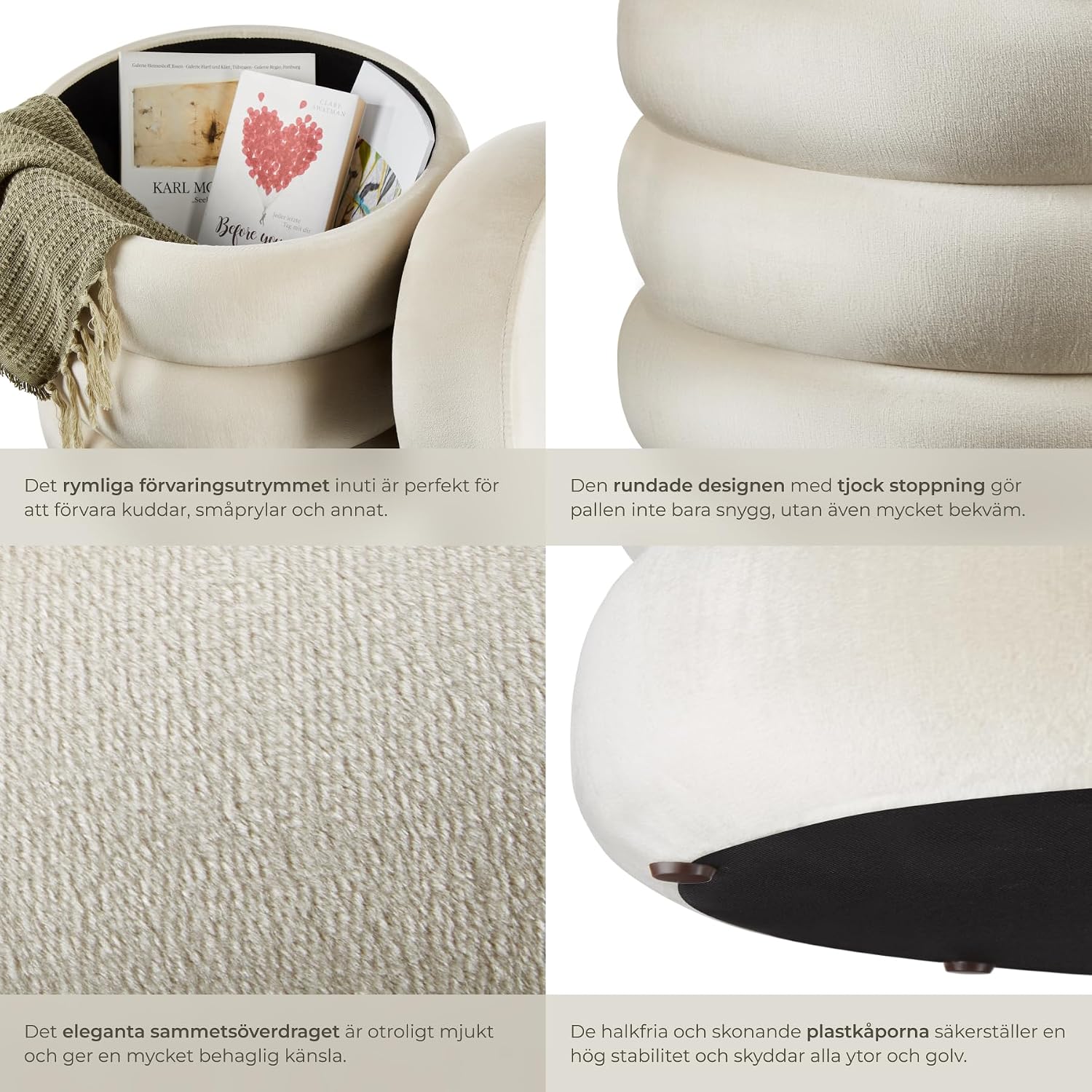 Thumbnail 5 de tectake 405357 sittpuff i sammetslook med förvaring, cremevit