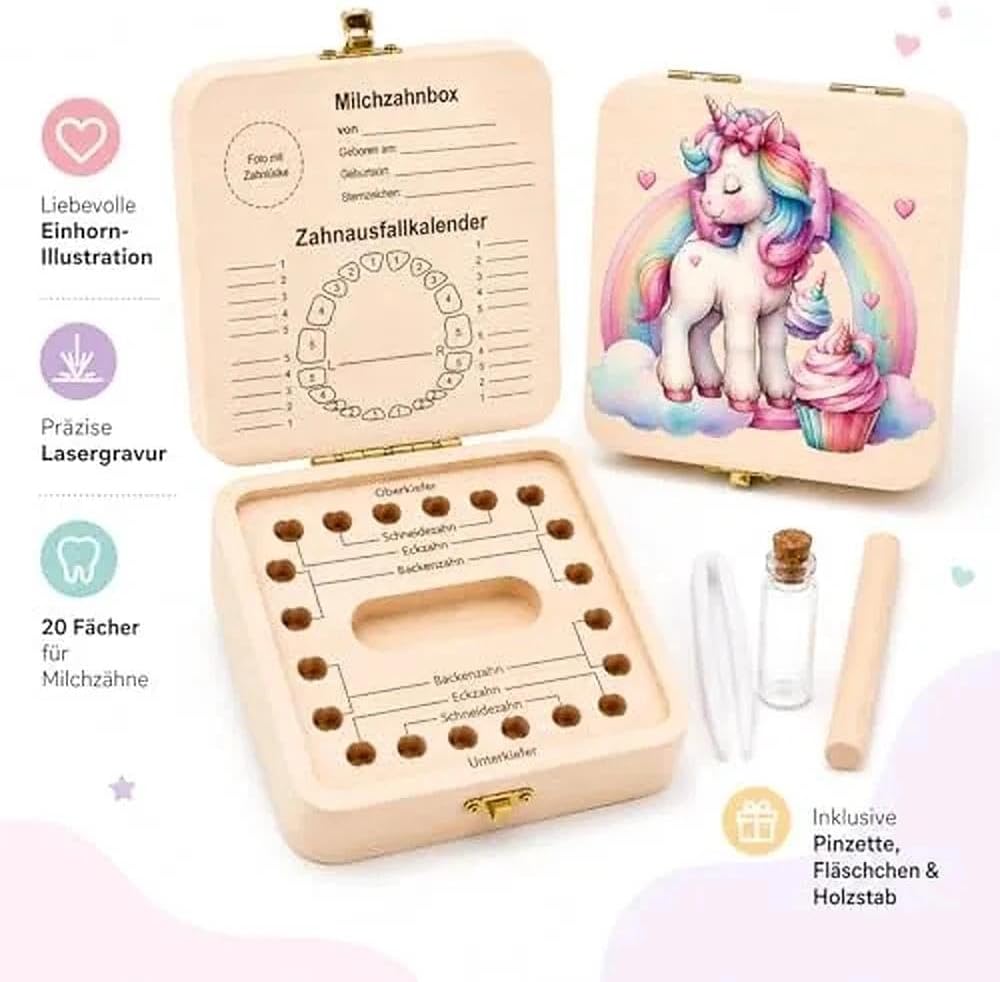 Thumbnail 2 de Zahnfee Geschenke Mädchen – Zahndose Milchzähne Box aus Holz, Einhorn Zahnschachtel, Aufbewahrungsbox