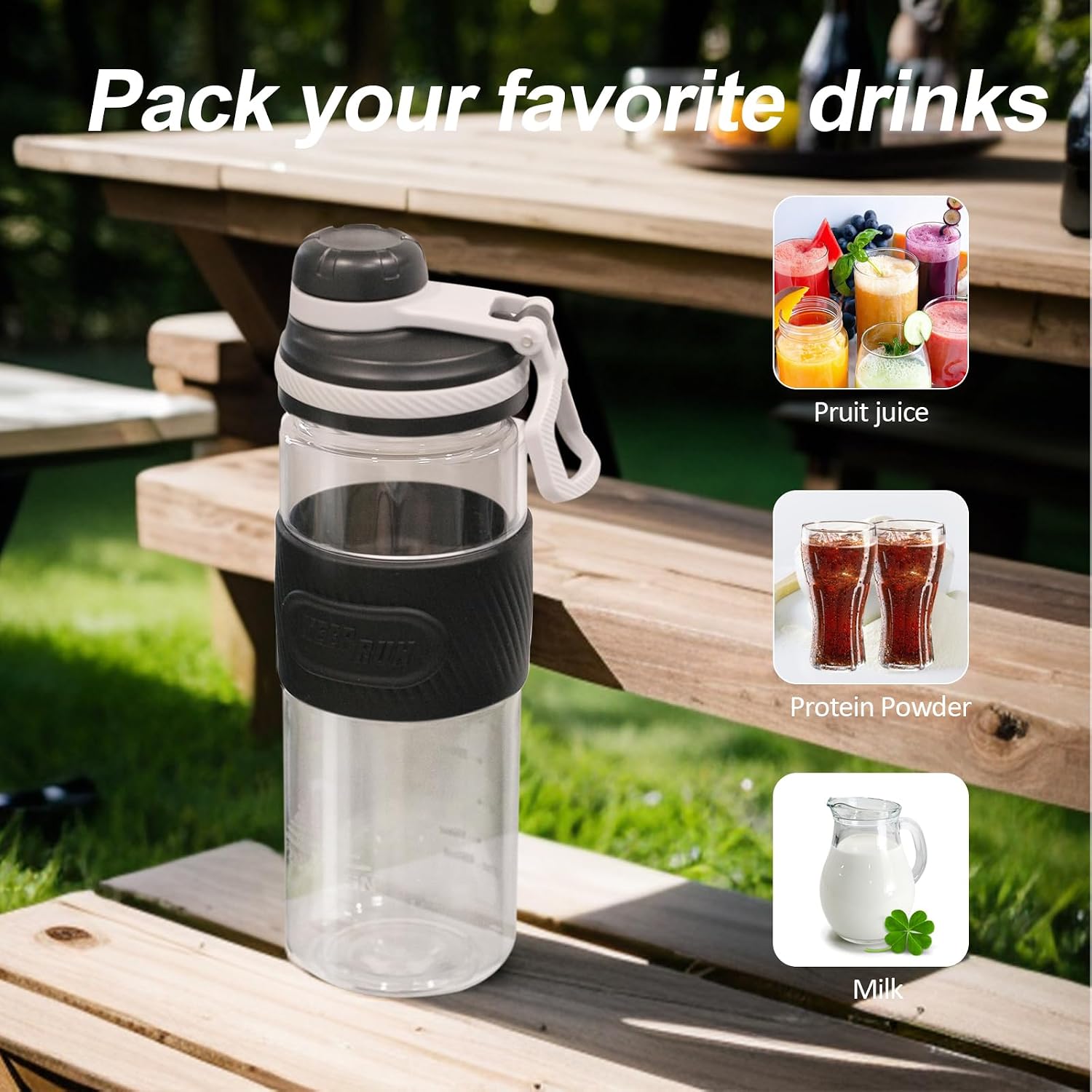 Detalle de OUOUMUF Protein Shaker Bottle with Mixball Blender 700ml