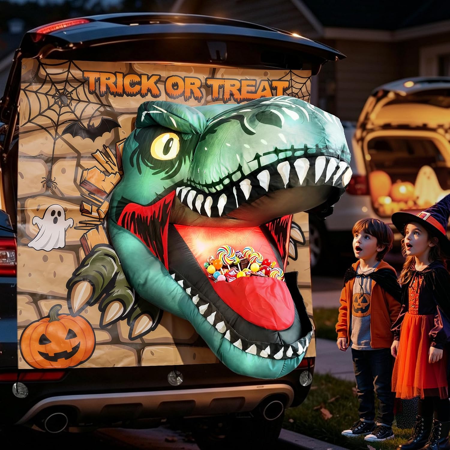 Detalle de Dusor DJ0017 4-Foot Inflatable Dinosaur Halloween Decoration with LEDs