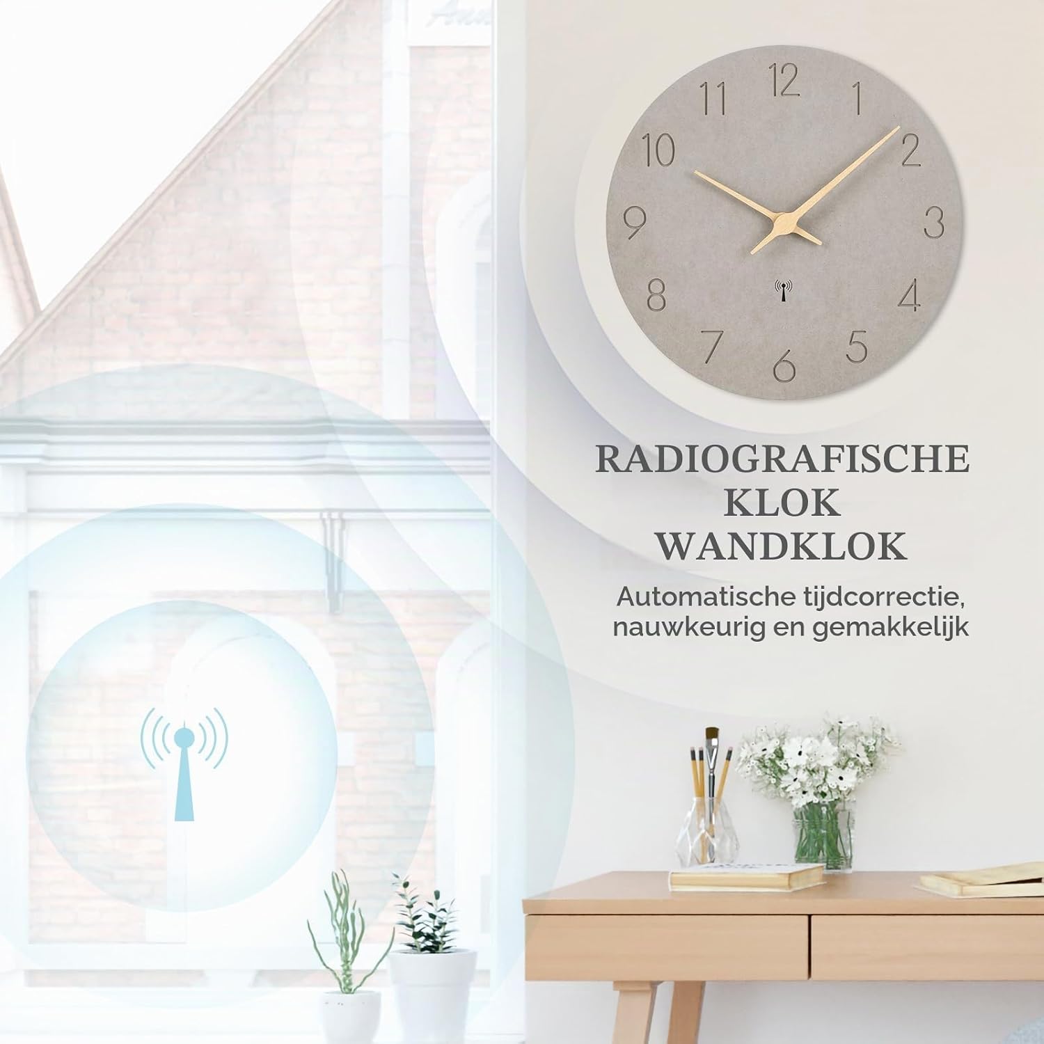 Detalle de Warminn Horloge Murale Radio Pilotée radiogestuurde wandklok, 30 cm, stil