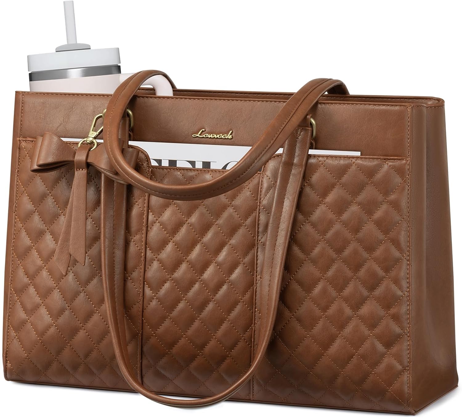 Thumbnail 6 de LOVEVOOK Damen Handtasche groß mit Laptopfach bis 15,6 Zoll – Steppmuster Shopper/Aktentasche