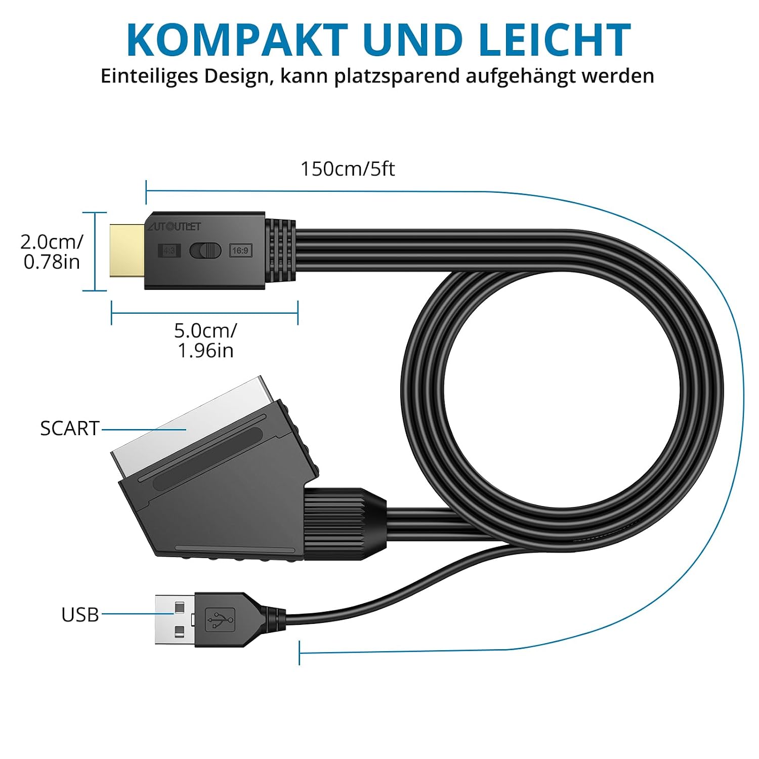Thumbnail 6 de AUTOUTLET Scart-auf-HDMI-Konverter mit 4:3/16:9-Umschalter für PAL/NTSC und 1080p-Ausgabe