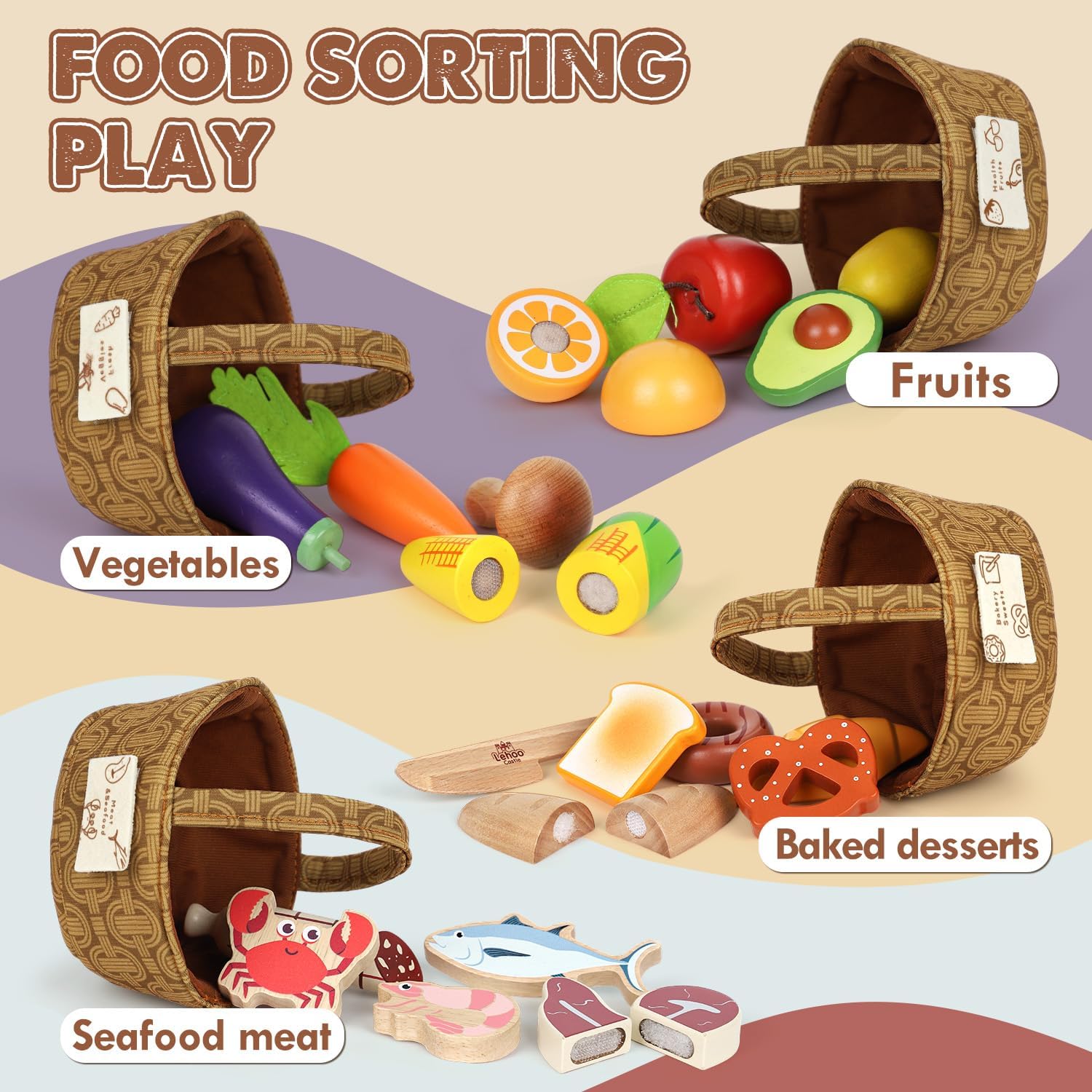 Detalle 2 de Lehoo Castle Wooden Play Food Set for Toddlers ๐