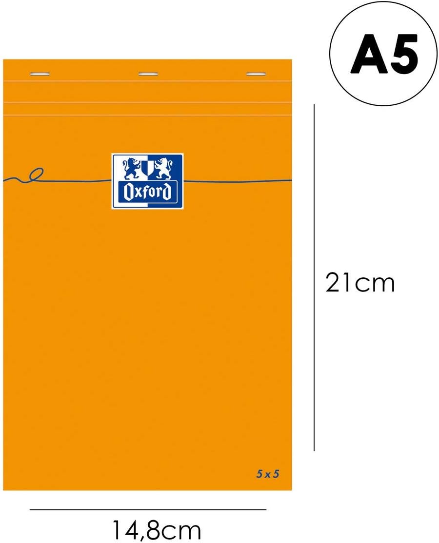 Detalle 2 de OXFORD Lot de 5 Bloc-Notes Orange A5 Petits Carreaux 5mm 80 Feuilles Agrafées – Couverture Enduite Orange