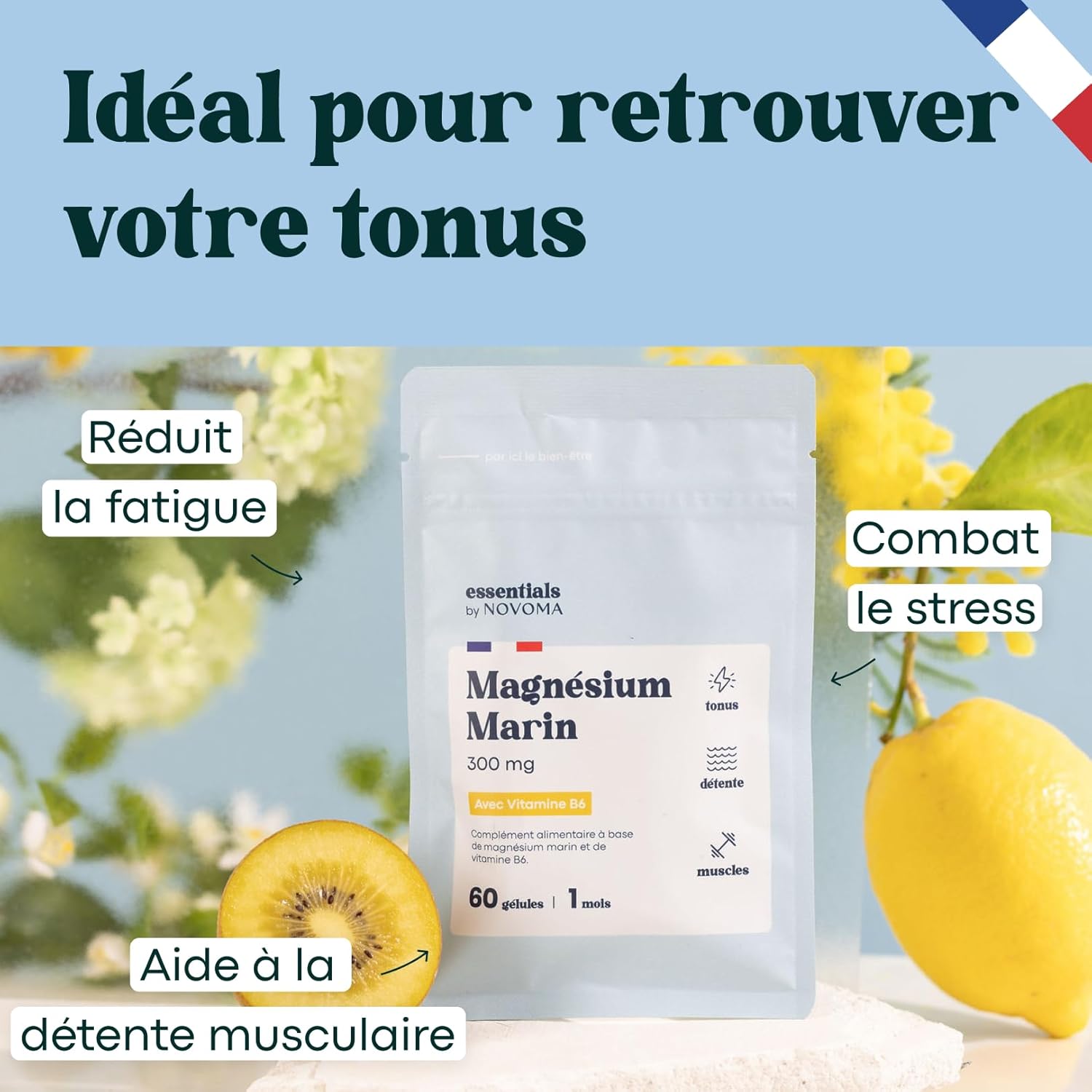 Thumbnail 1 de Magnésium Marin + Vitamine B6 - Essentials by Novoma, Cure d’un mois (60 gélules végétales)