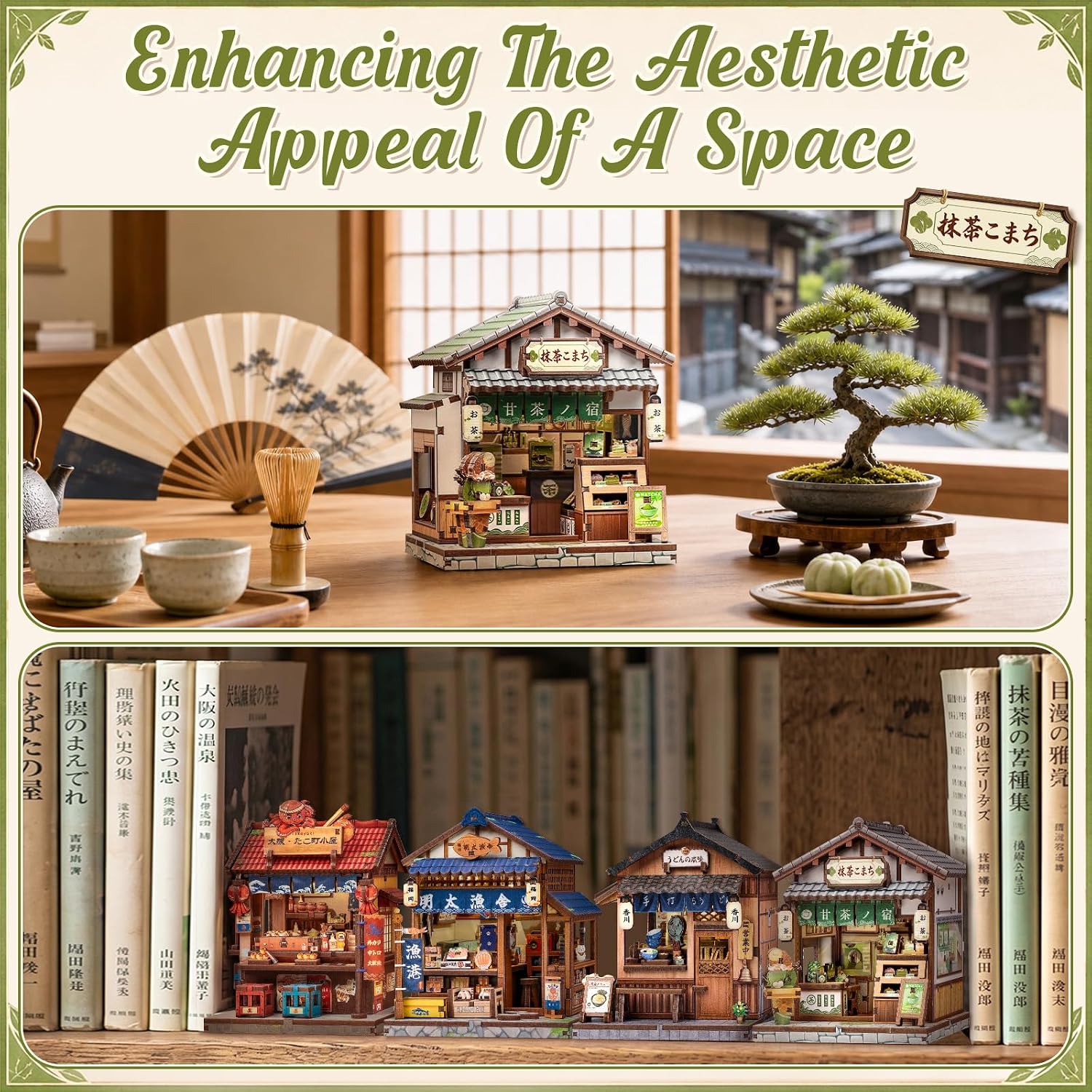 Detalle 2 de Cutefun Kit Casa in Miniatura DIY – Kyoto Matcha Cottage: Book Nook Giappone in legno, 128 pezzi
