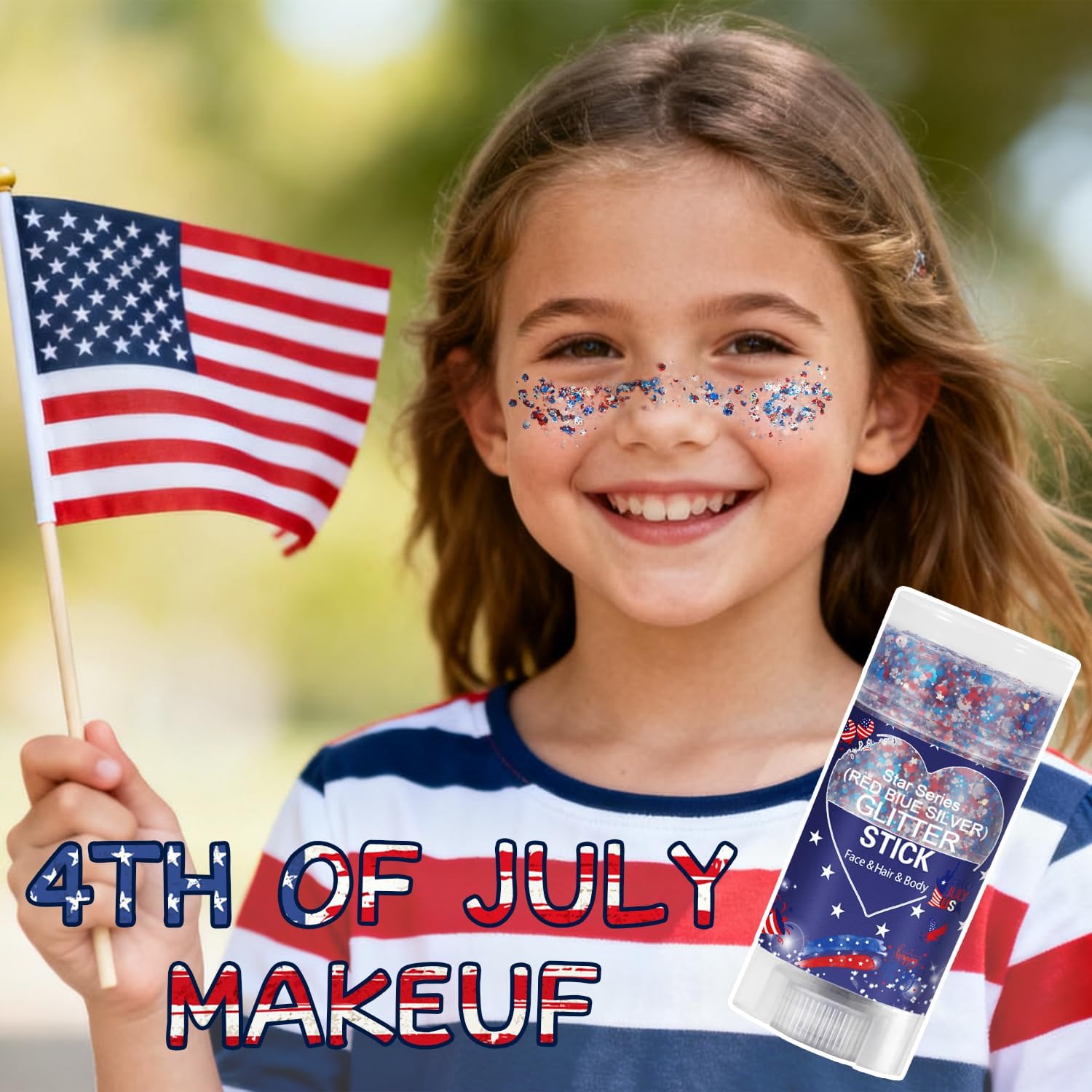 Detalle 2 de Patriotic Body Glitter Stick: Waterproof Gel for Face, Body & Hair – Red, White & Blue Sparkle