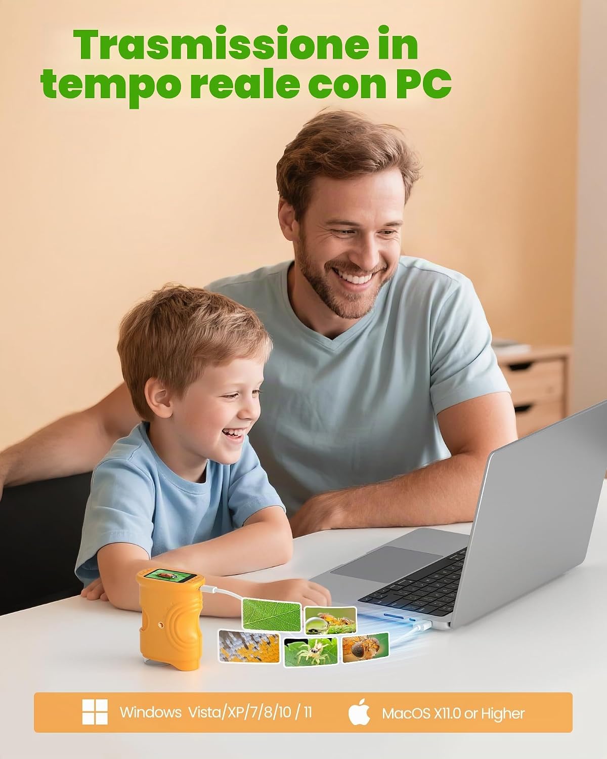 Detalle de 1000X Digitale Microscopio Bambini portatile con fotocamera 2MP, 8 LED e lente d’ingrandimento