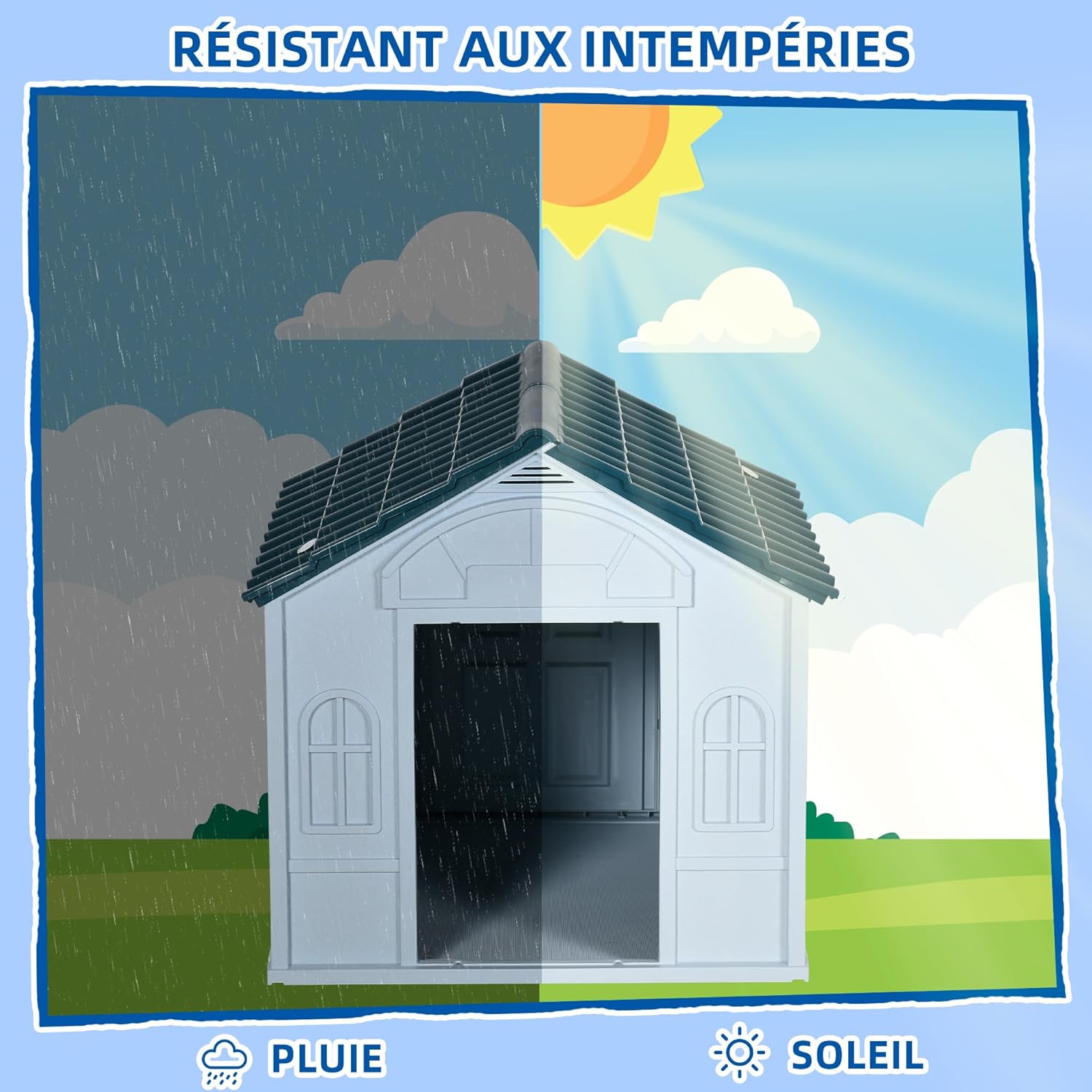 Detalle de PawHut niche d’extérieur en PP blanc pour petits et moyens chiens (65 x 75,7 x 63 cm)