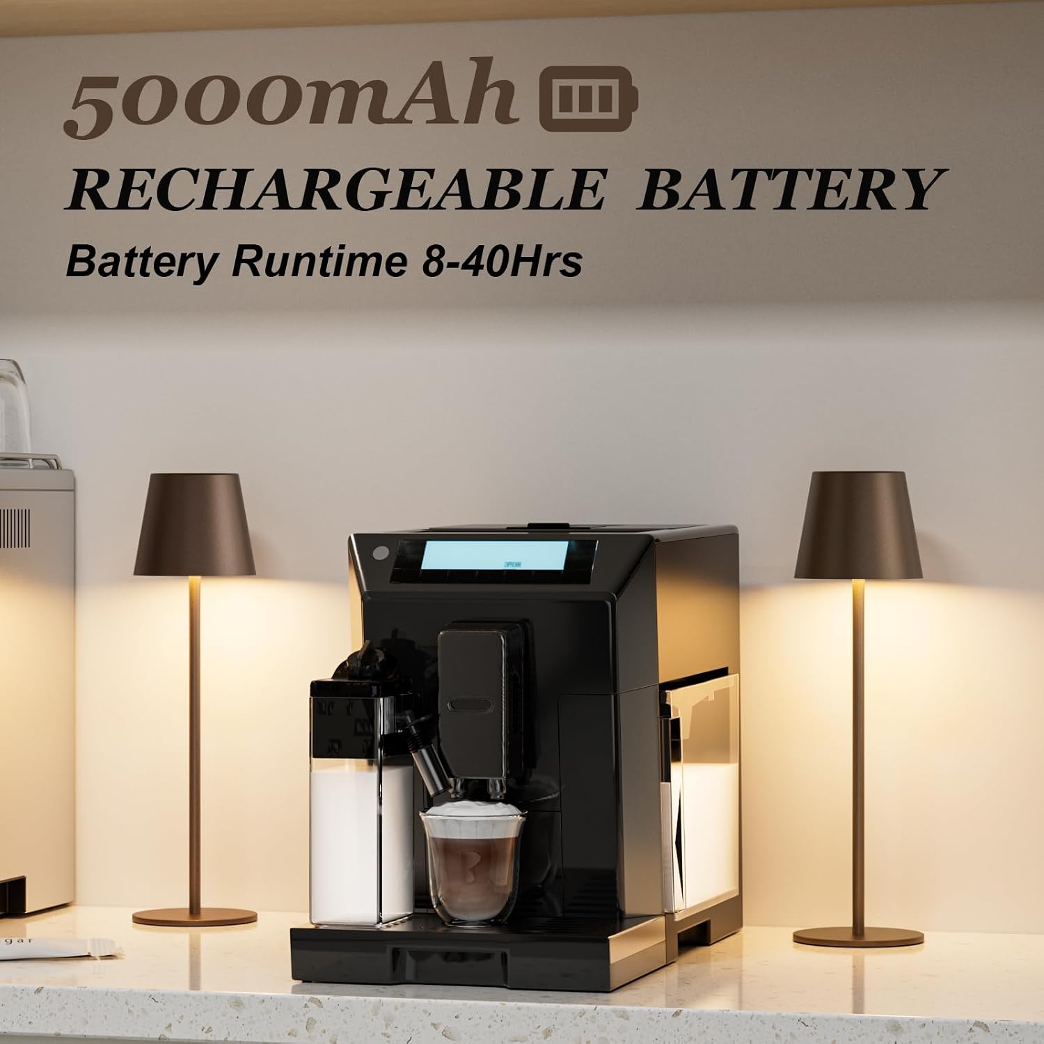 Detalle de Kakanuo Brown Cordless Table Lamps, 2-Pack, Rechargeable with Touch Dimming