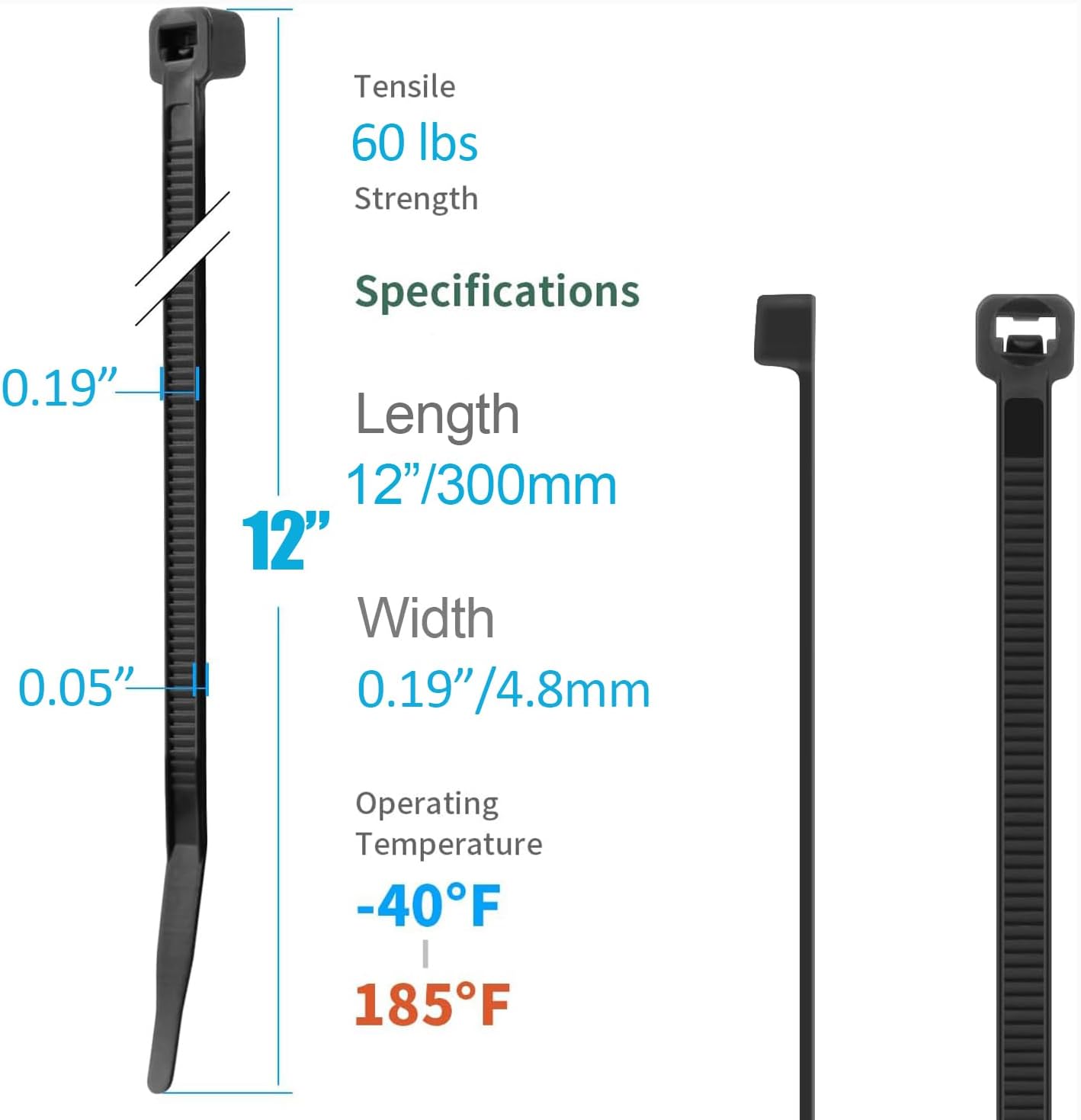 Thumbnail 1 de XINGO Black Cable Ties Pack of 1000 (300mm x 4.8mm): Durable UV-Resistant Nylon Ties for Every Day Use