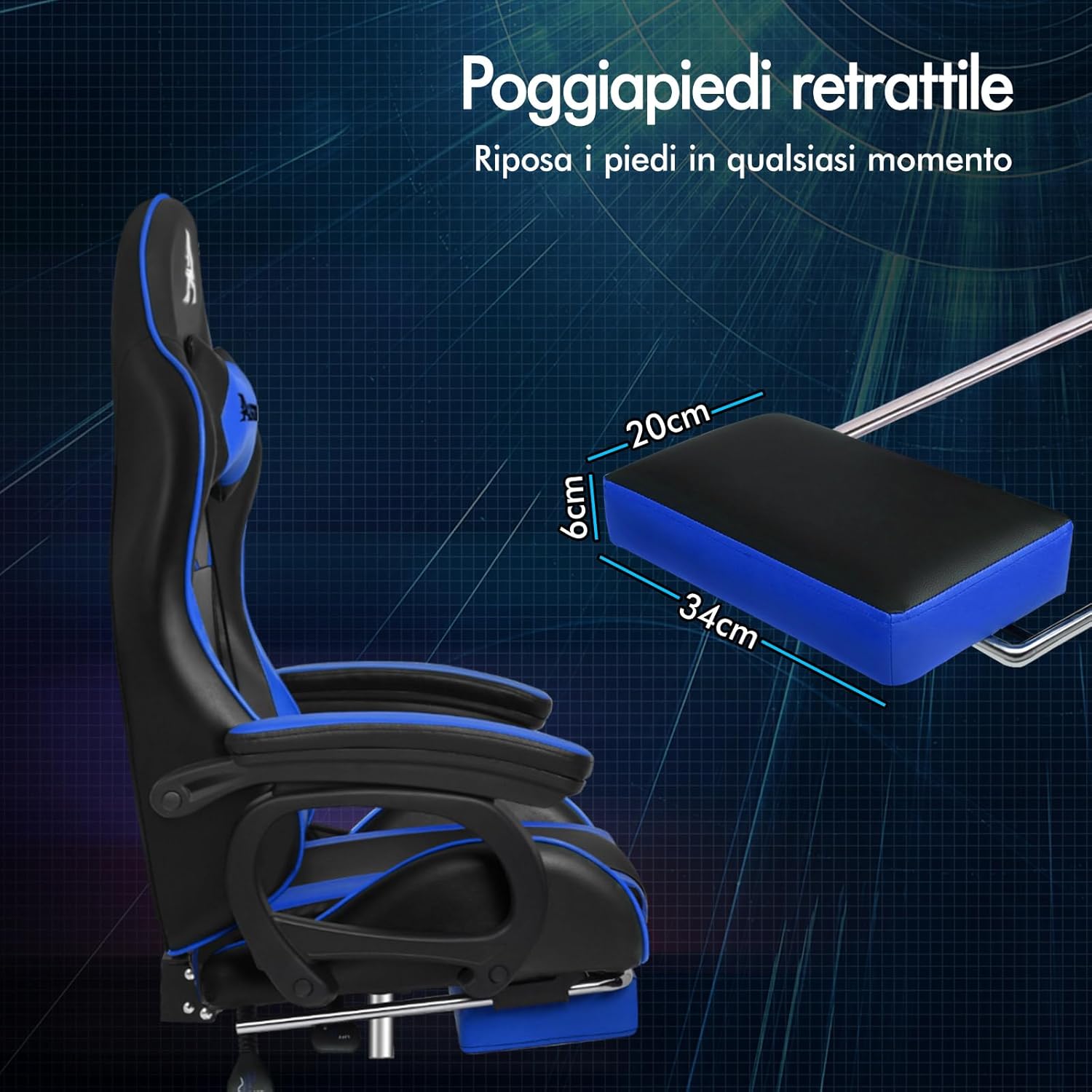 Detalle de ALFORDSON Sedia da Gaming Massaggiante con Poggiapiedi Telescopico: Ergonomia, massaggio e stile per sessioni prolungate