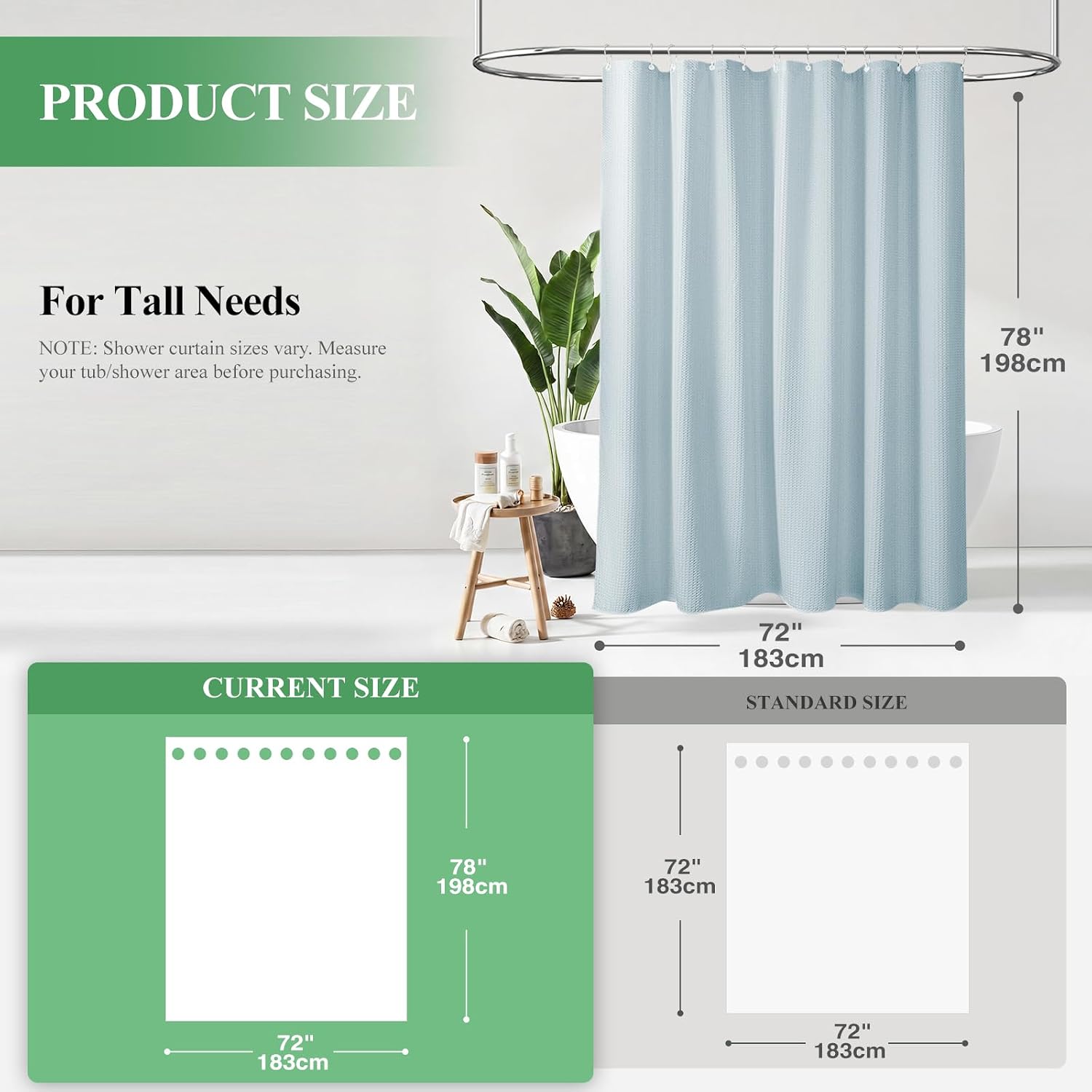 Detalle de Dynamene Waffle Weave Fabric Shower Curtain, 72 x 78 in, Fog Blue