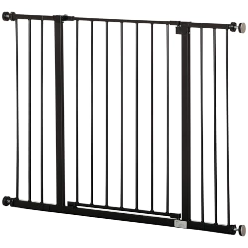 PawHut barrera de seguridad extensible para puertas y escaleras (76-107 x 76 cm), ajuste a presión y apertura con una sola mano
