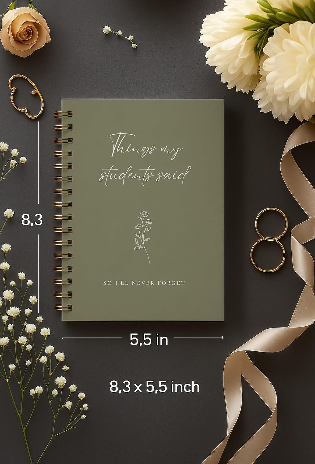 Detalle de bitCNY Olive Gray Teacher Appreciation Spiral Notebook, 5.5 x 8.3 Inch