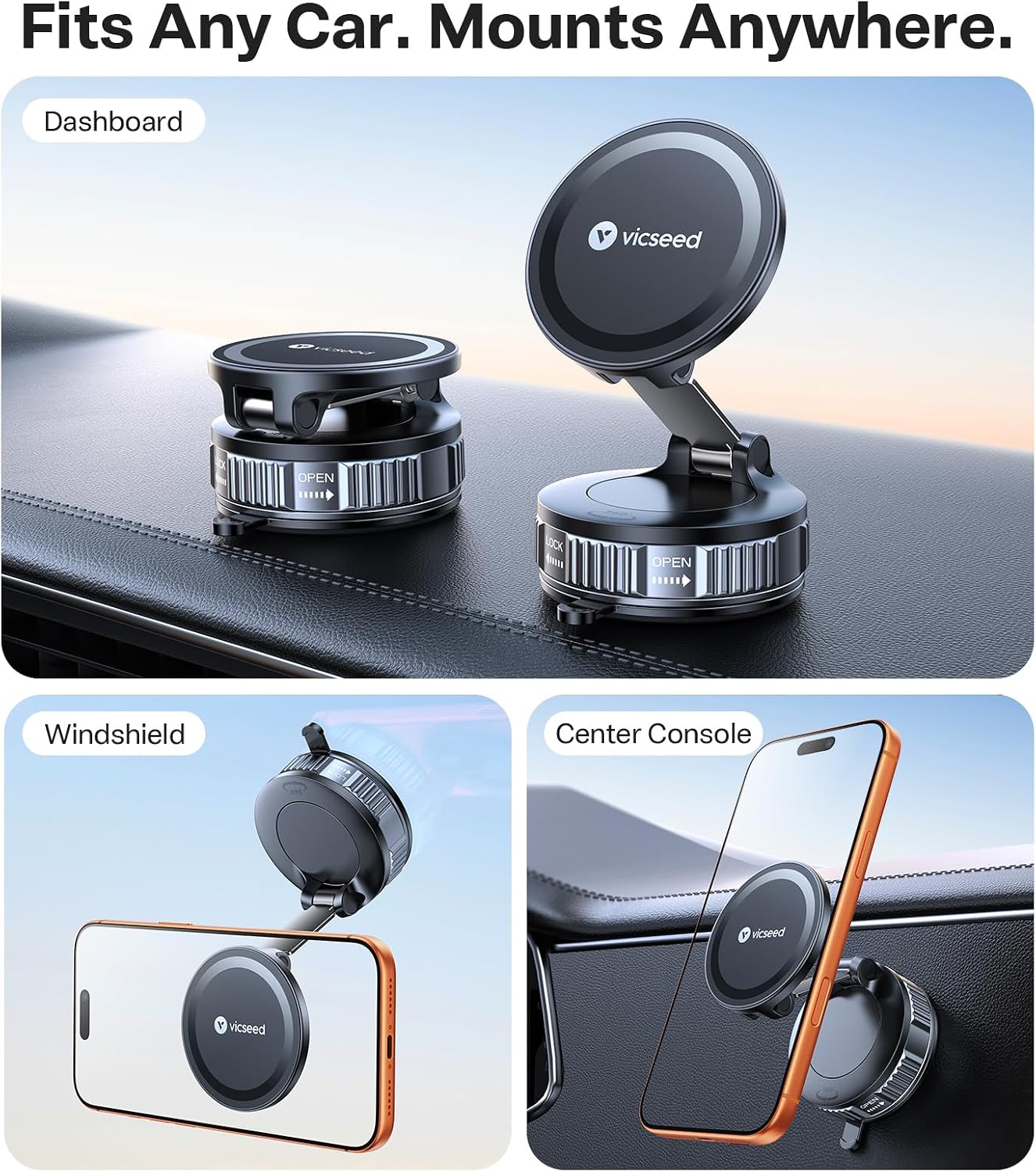 Thumbnail 1 de VICSEED Ultimate for MagSafe Car Mount: 98+ lbs Vacuum Suction, 360° Rotating Arm