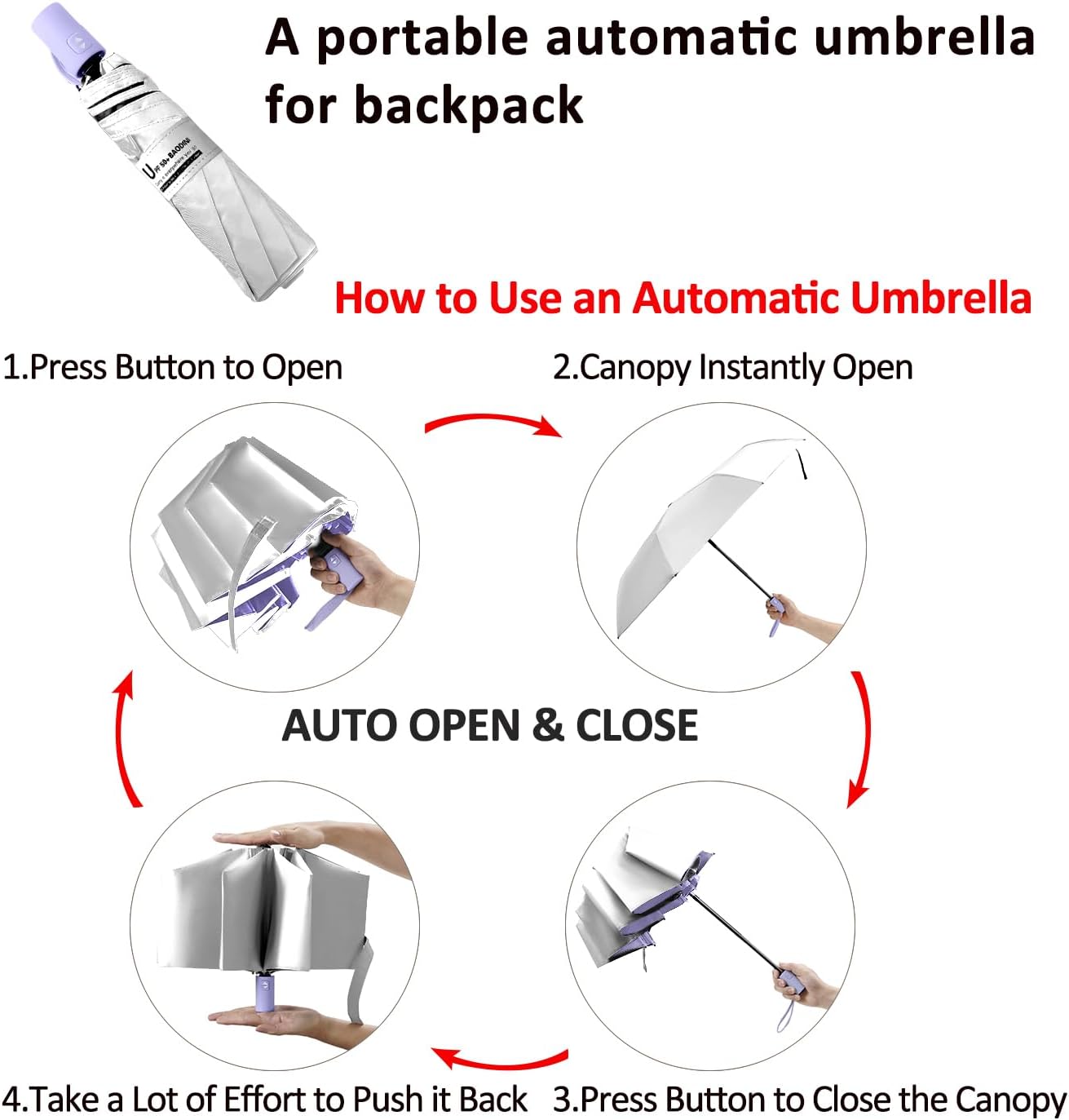Thumbnail 4 de BAODINI Small UV Protection Travel Umbrella (UPF 50+), Compact 42 inch Windproof Auto Open/Close