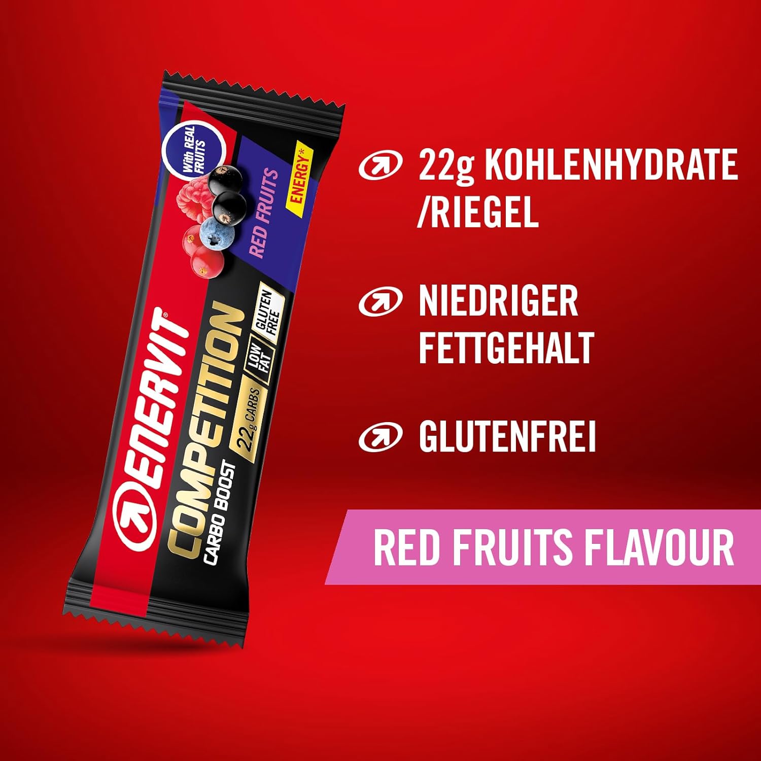 Thumbnail 2 de Enervit Competition Bar Red Fruits – Energieriegel mit 22 g Kohlenhydraten, vegan & glutenfrei (12 Riegel)